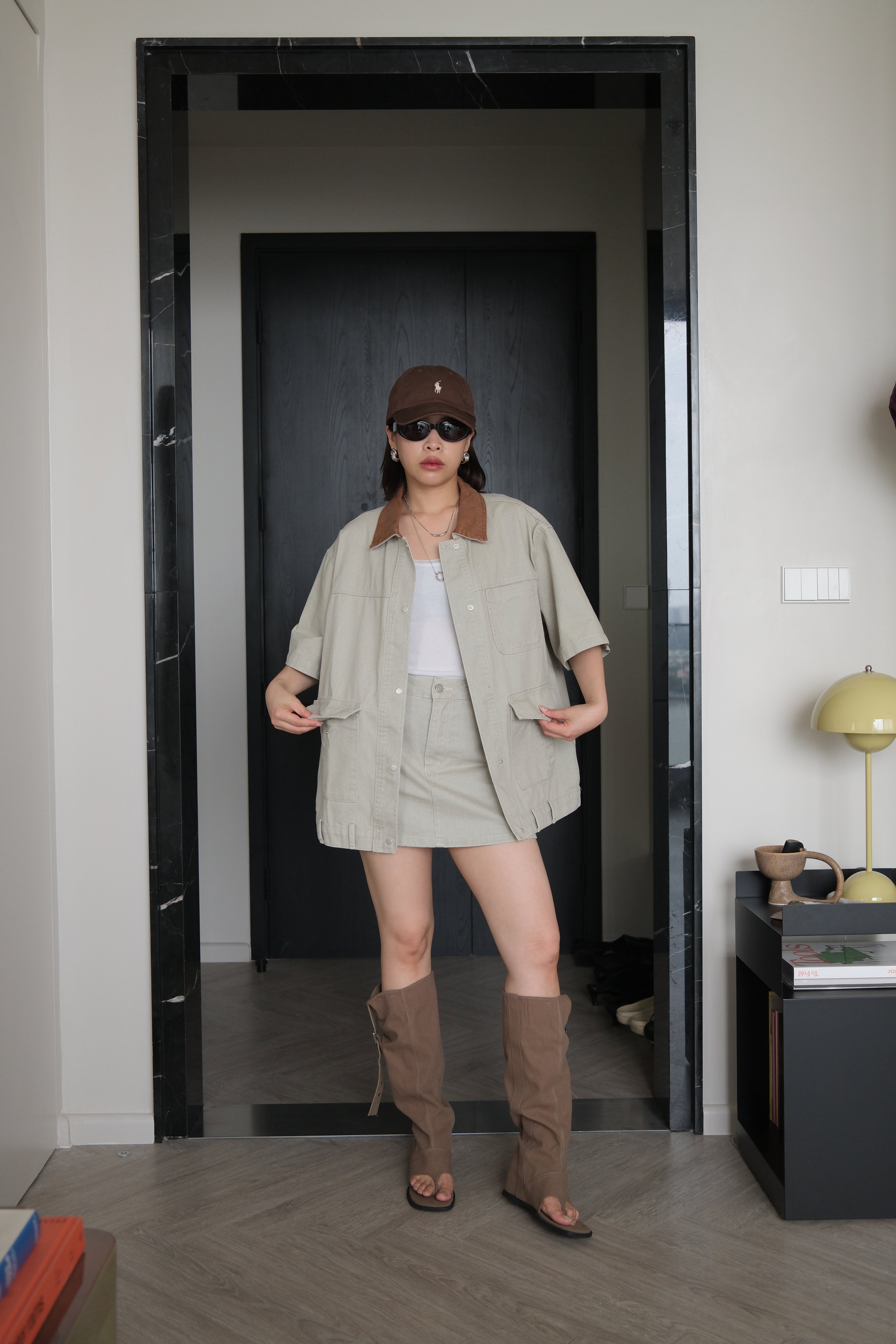 Belt loop short sleeve denim barn jacket