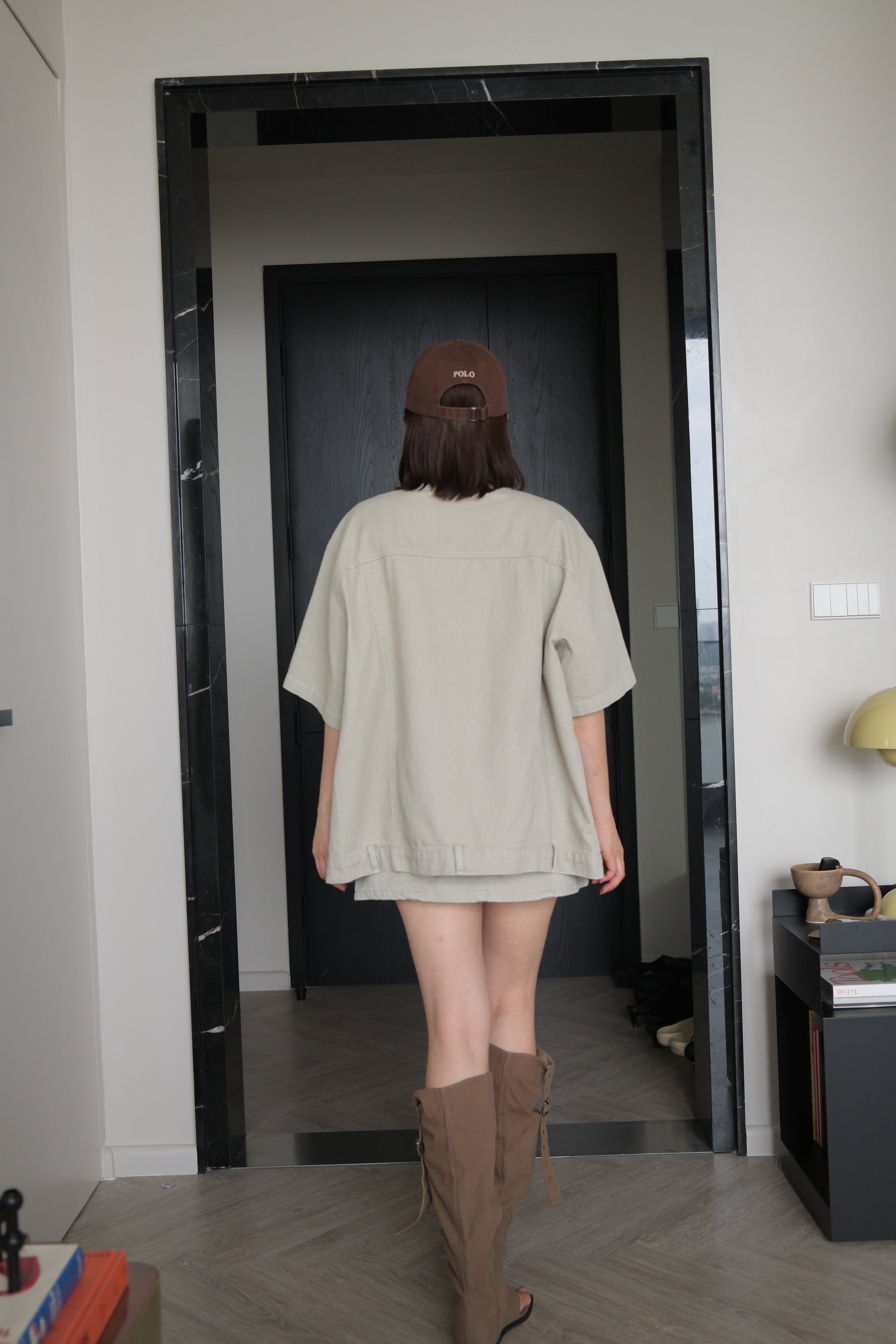 Belt loop short sleeve denim barn jacket