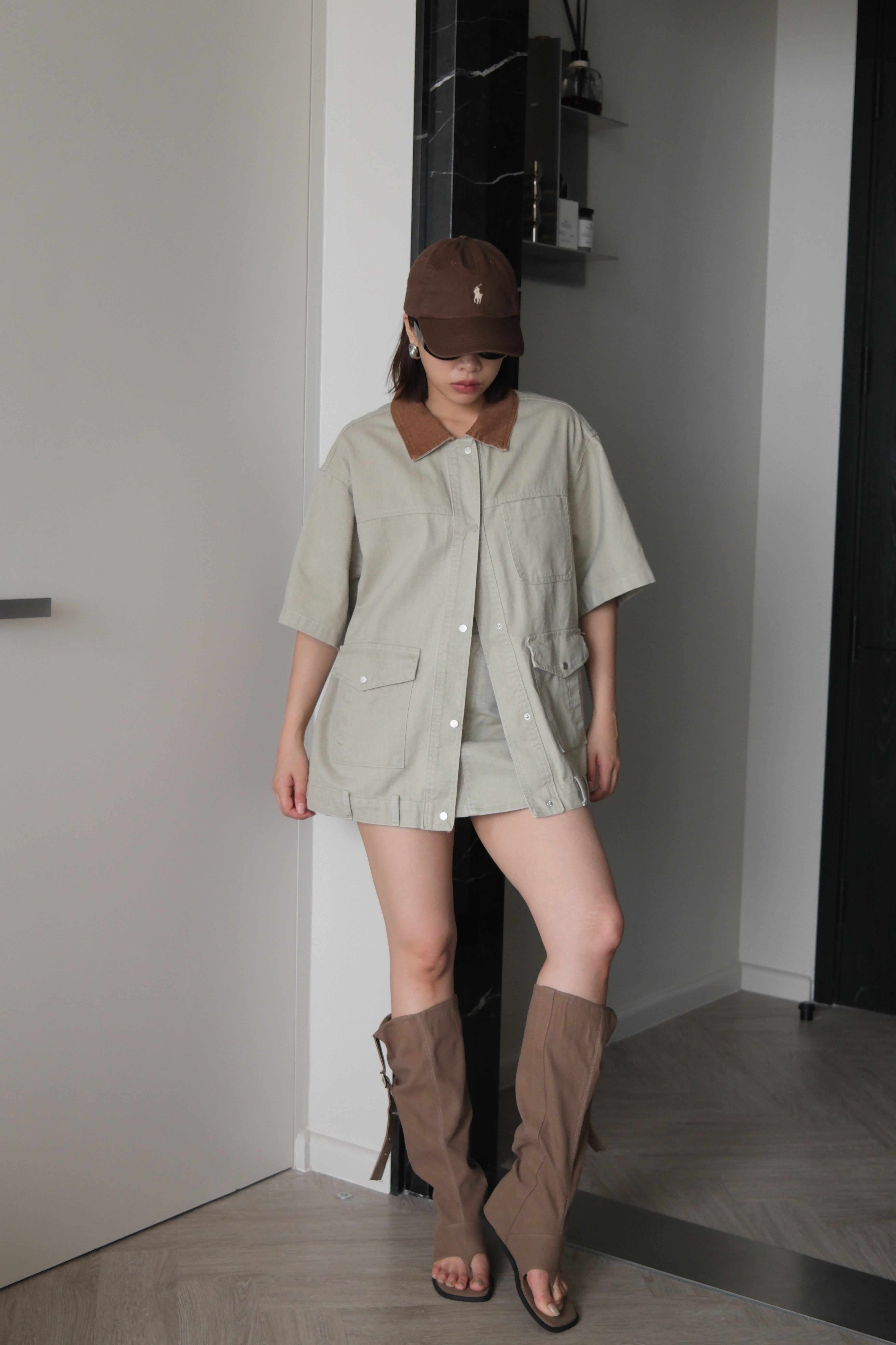 Belt loop short sleeve denim barn jacket