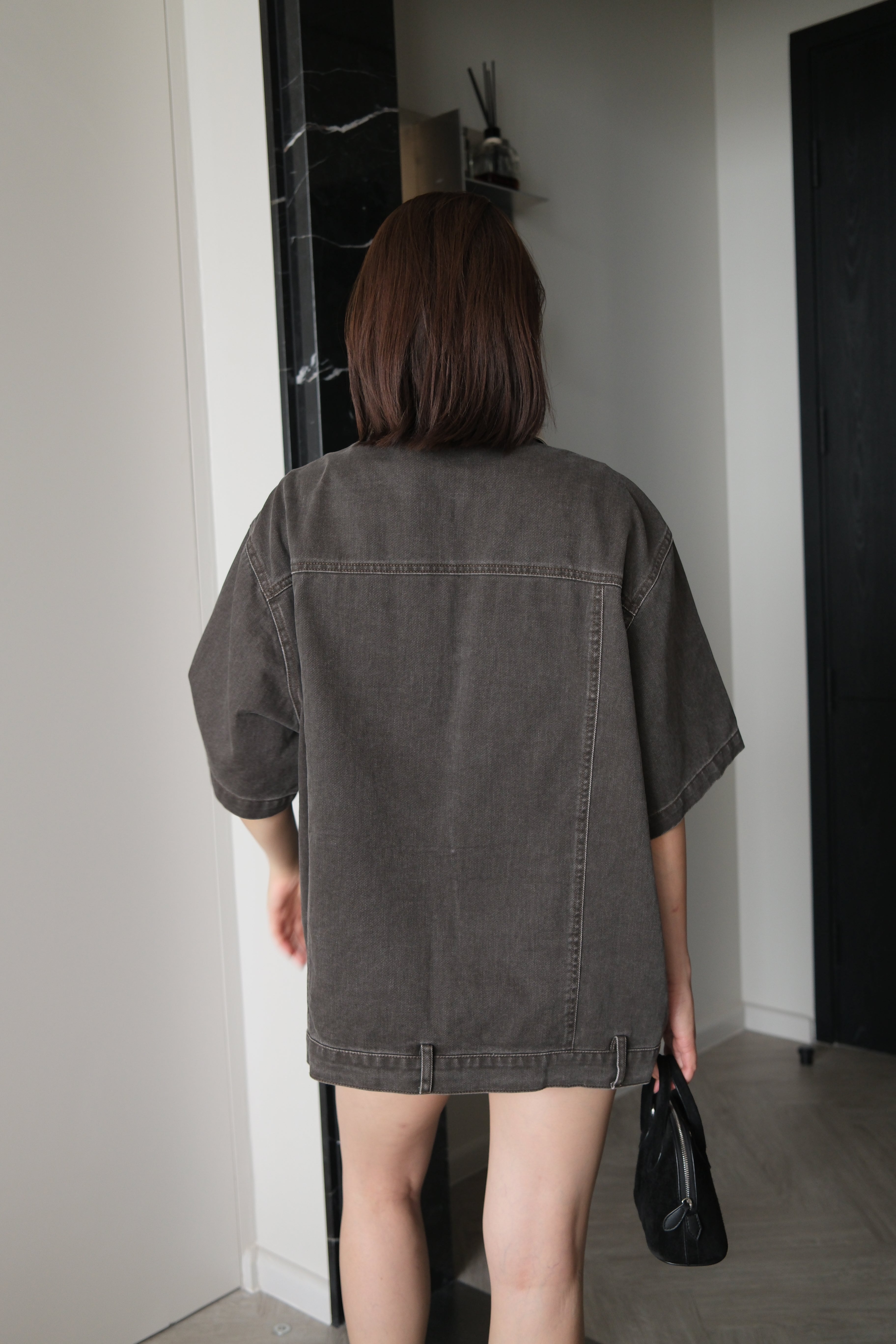Belt loop short sleeve denim barn jacket