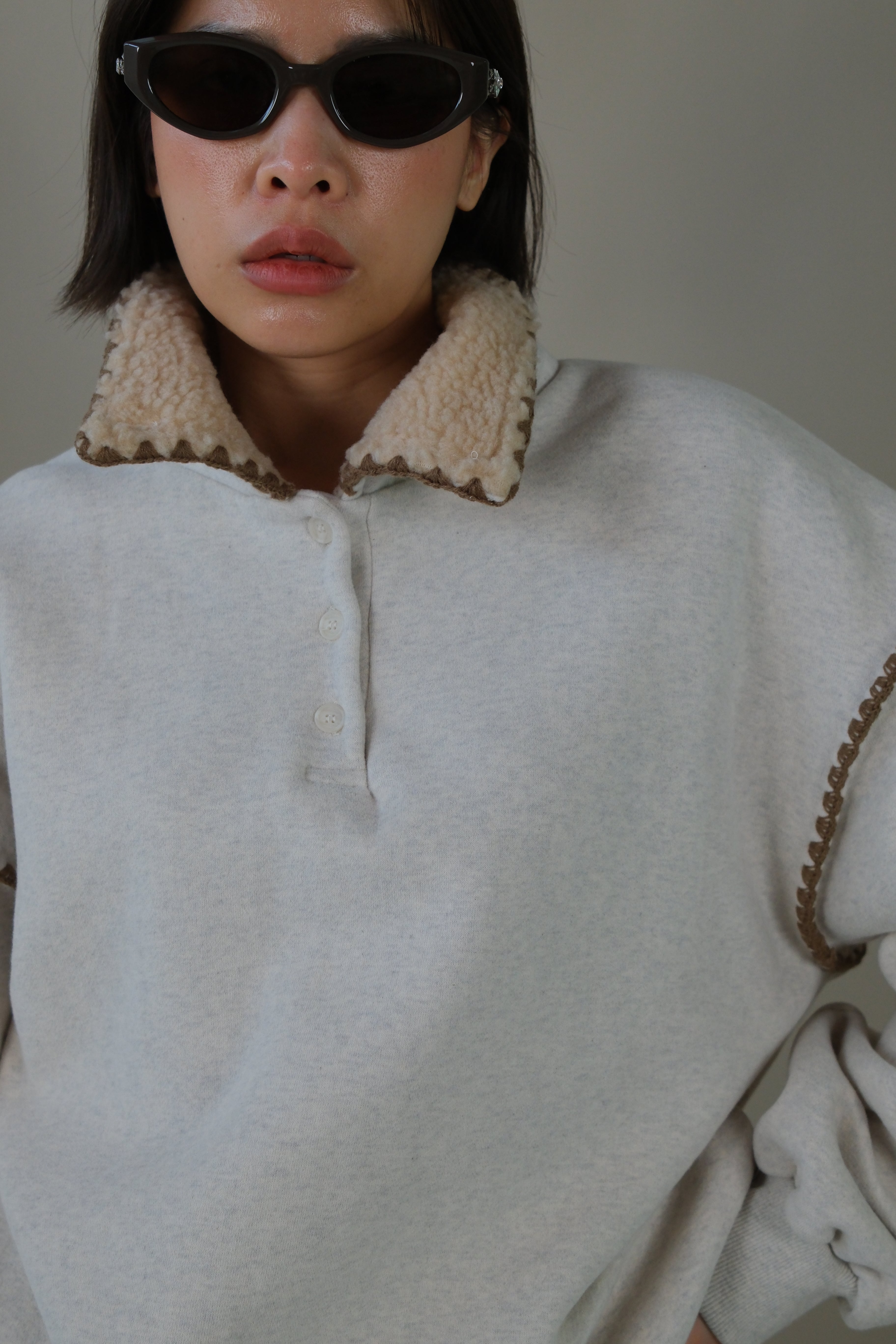 Fleece collar polo sweater