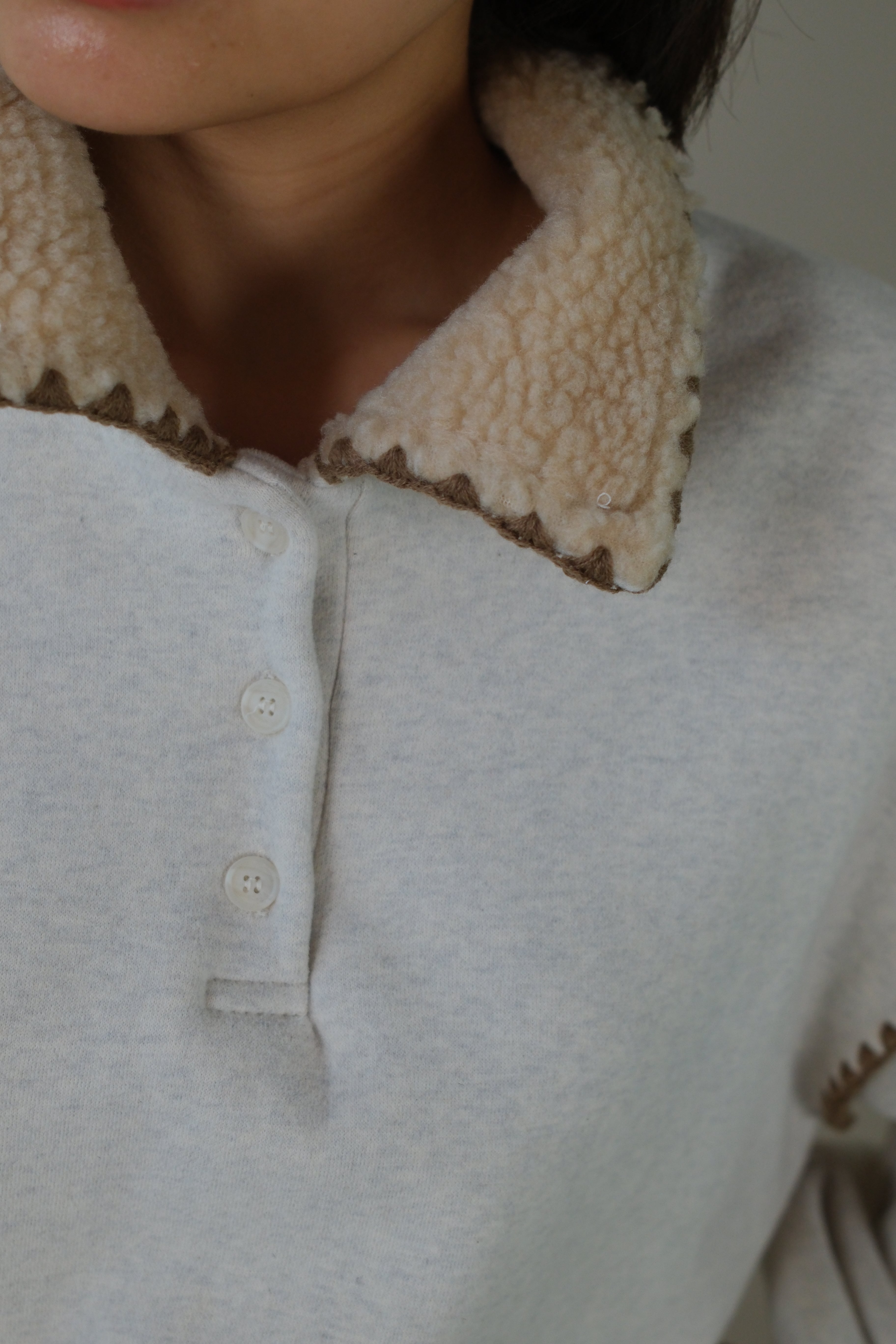 Fleece collar polo sweater