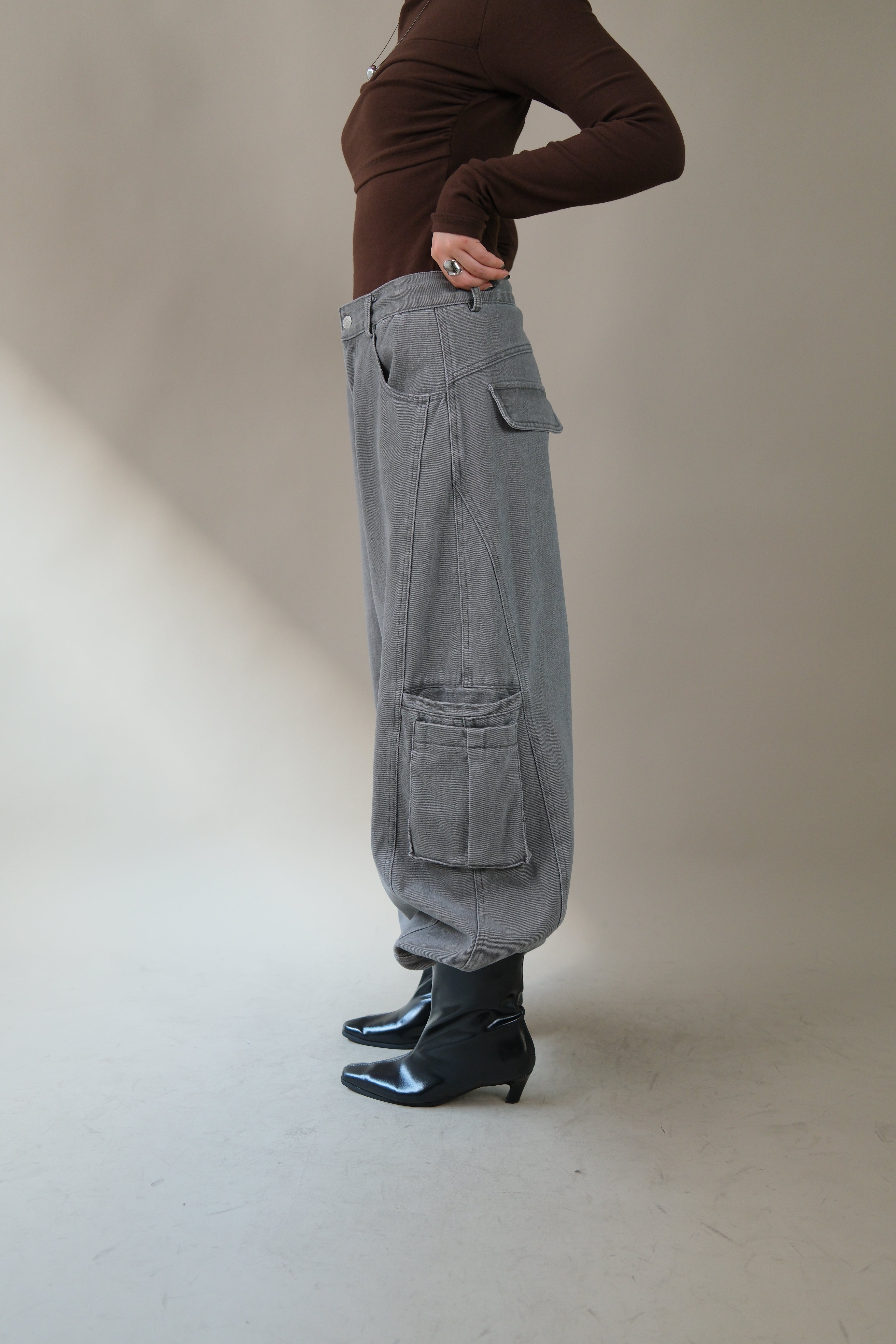 adjustable waist open pocket wide leg jeans