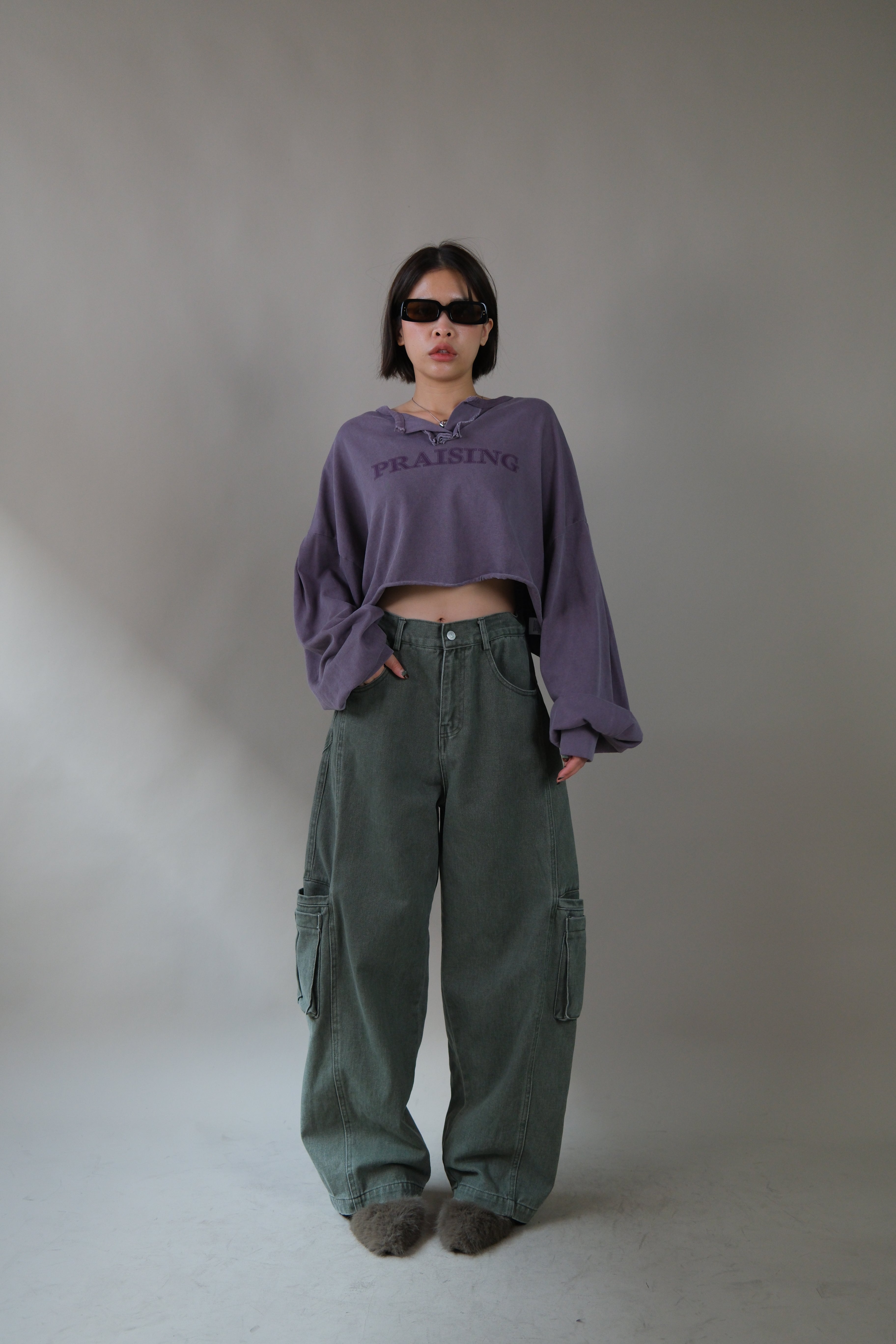 adjustable waist open pocket wide leg jeans