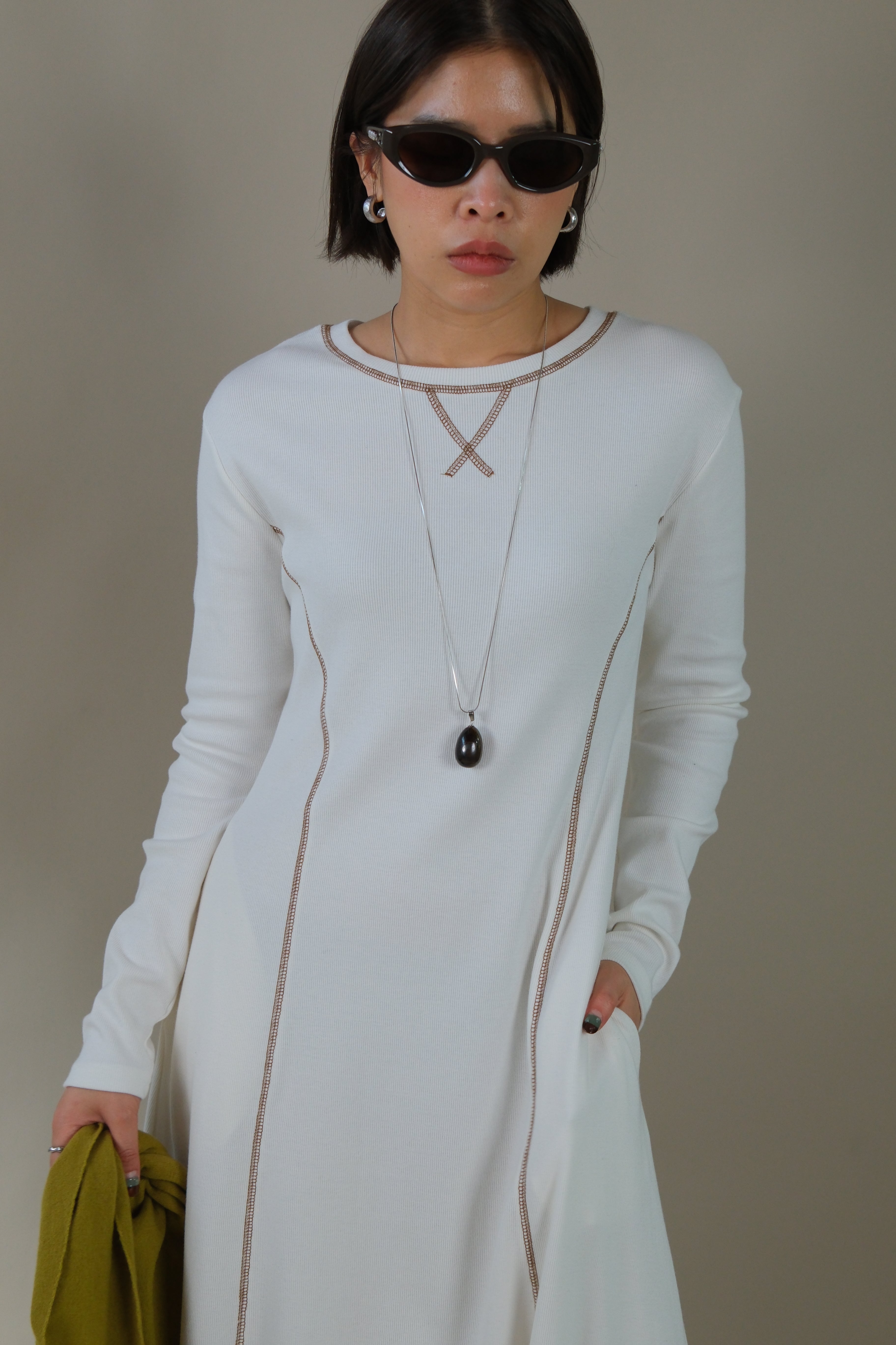 Silhouette cotton long sleeve maxi dress