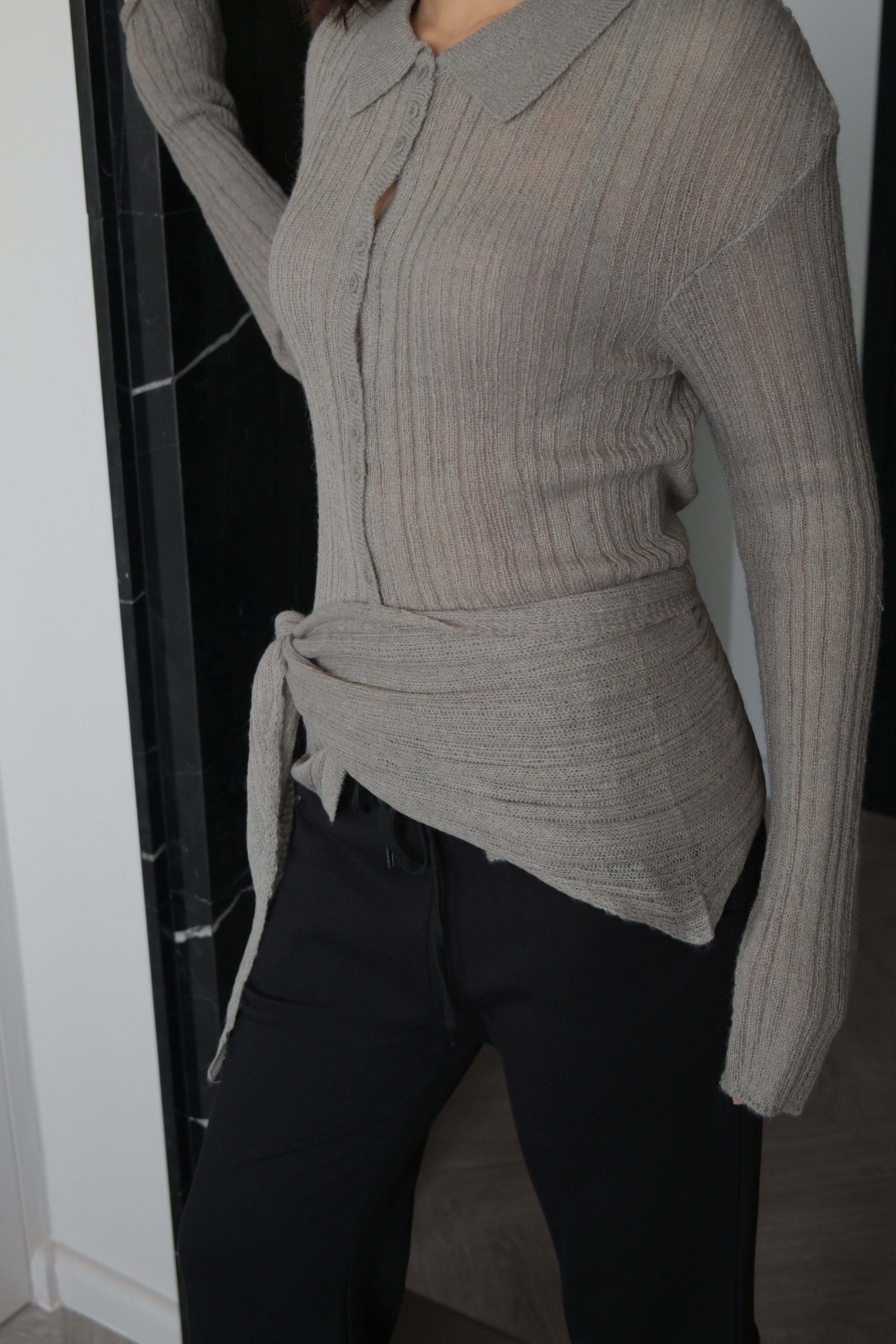 Fluffy cardigan with triangle scarf set