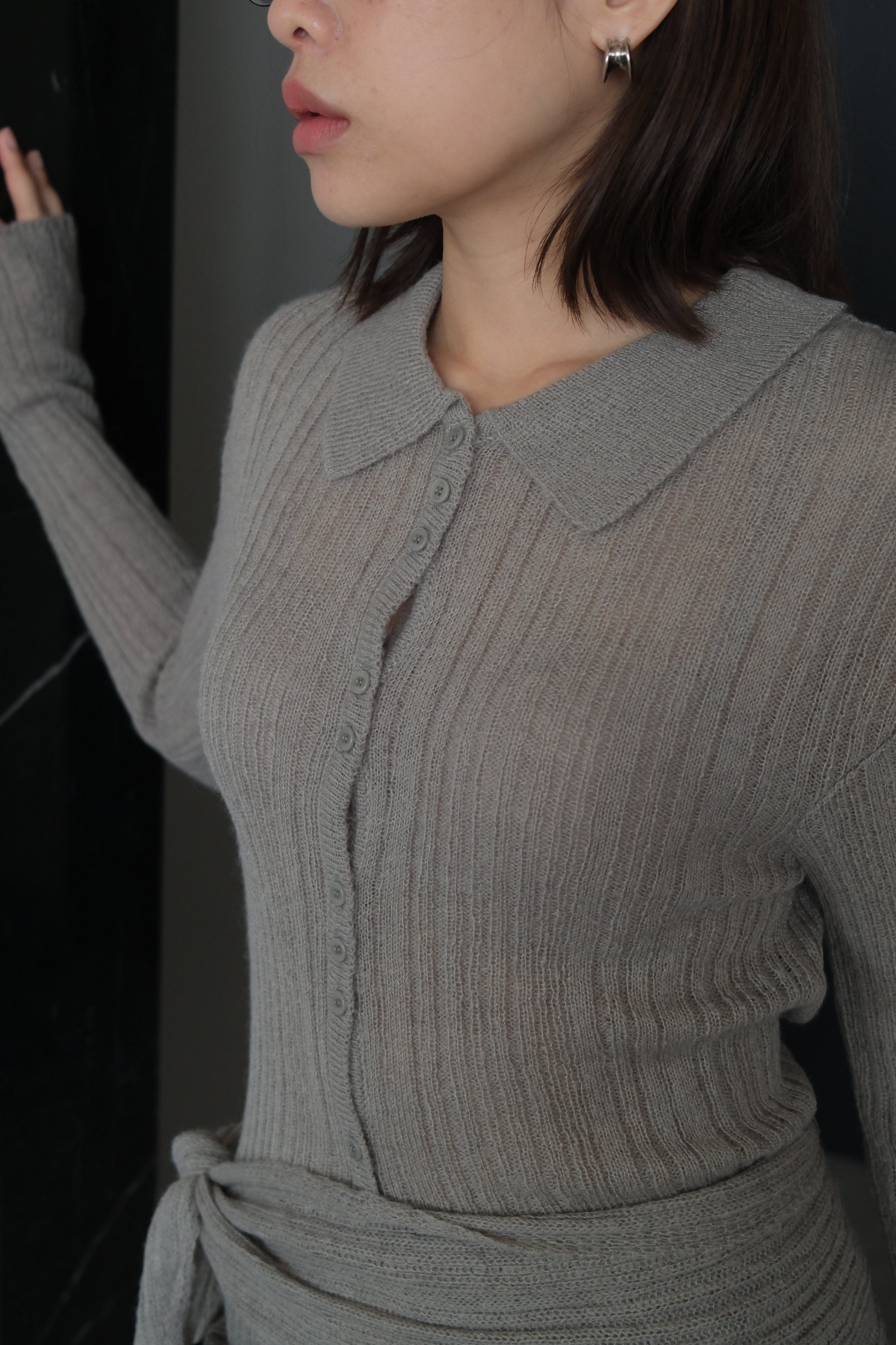 Fluffy cardigan with triangle scarf set