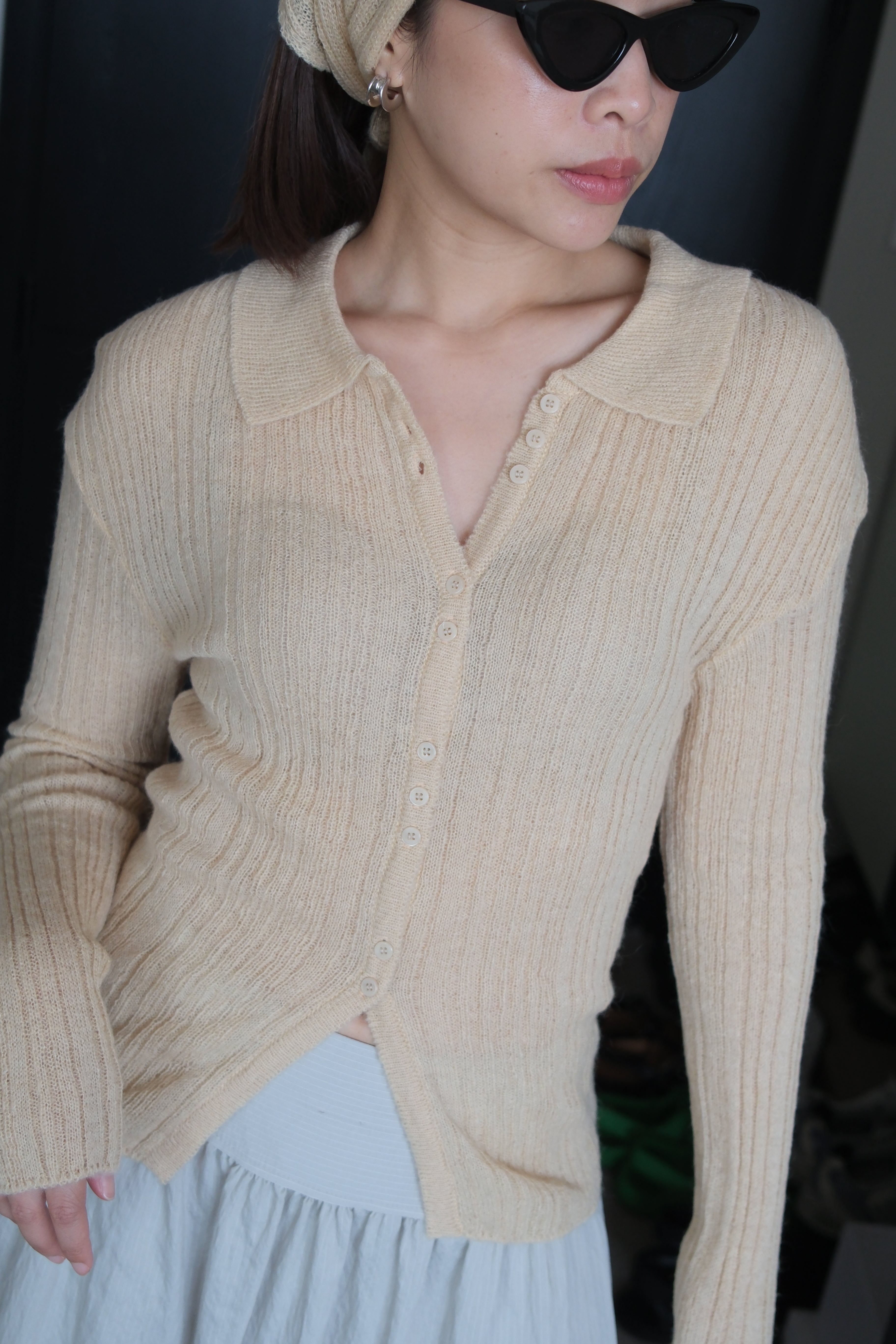 Fluffy cardigan with triangle scarf set