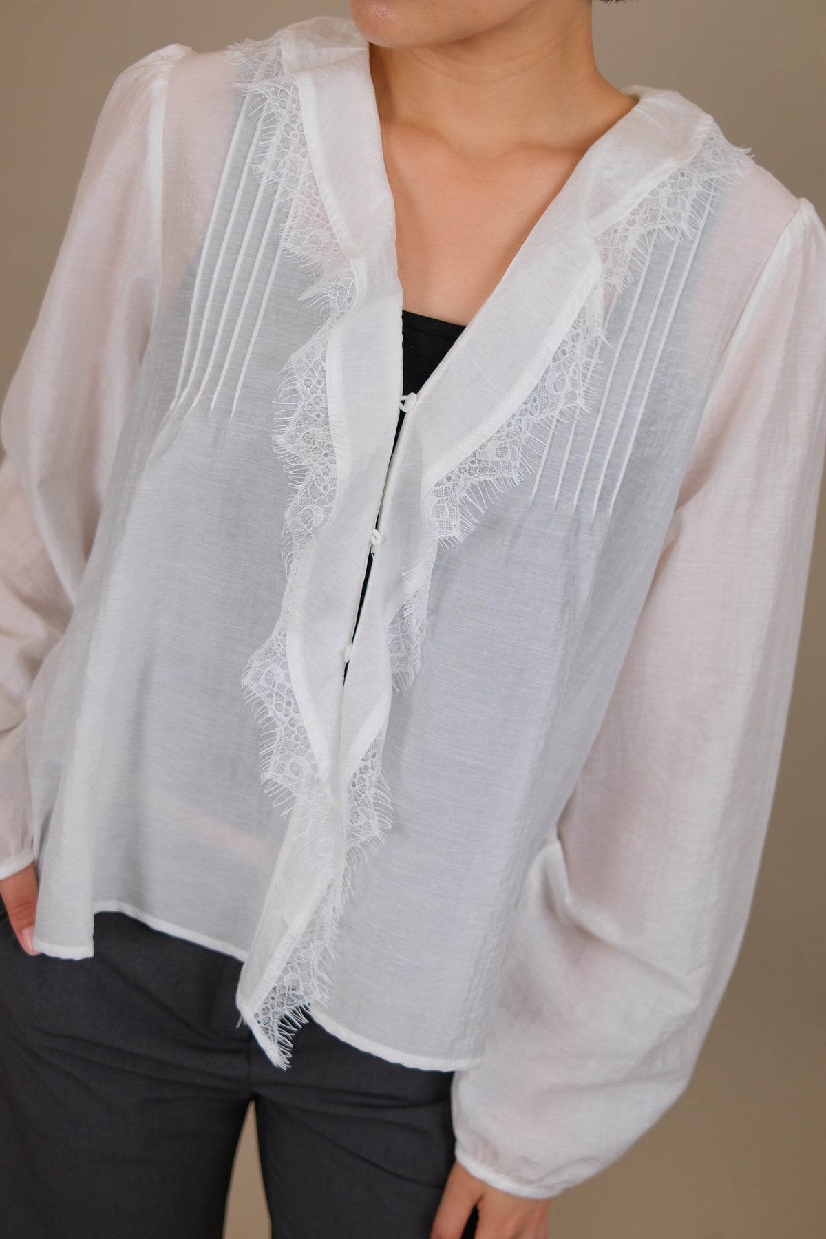Elodie Ruffle Lace Sheer Blouse