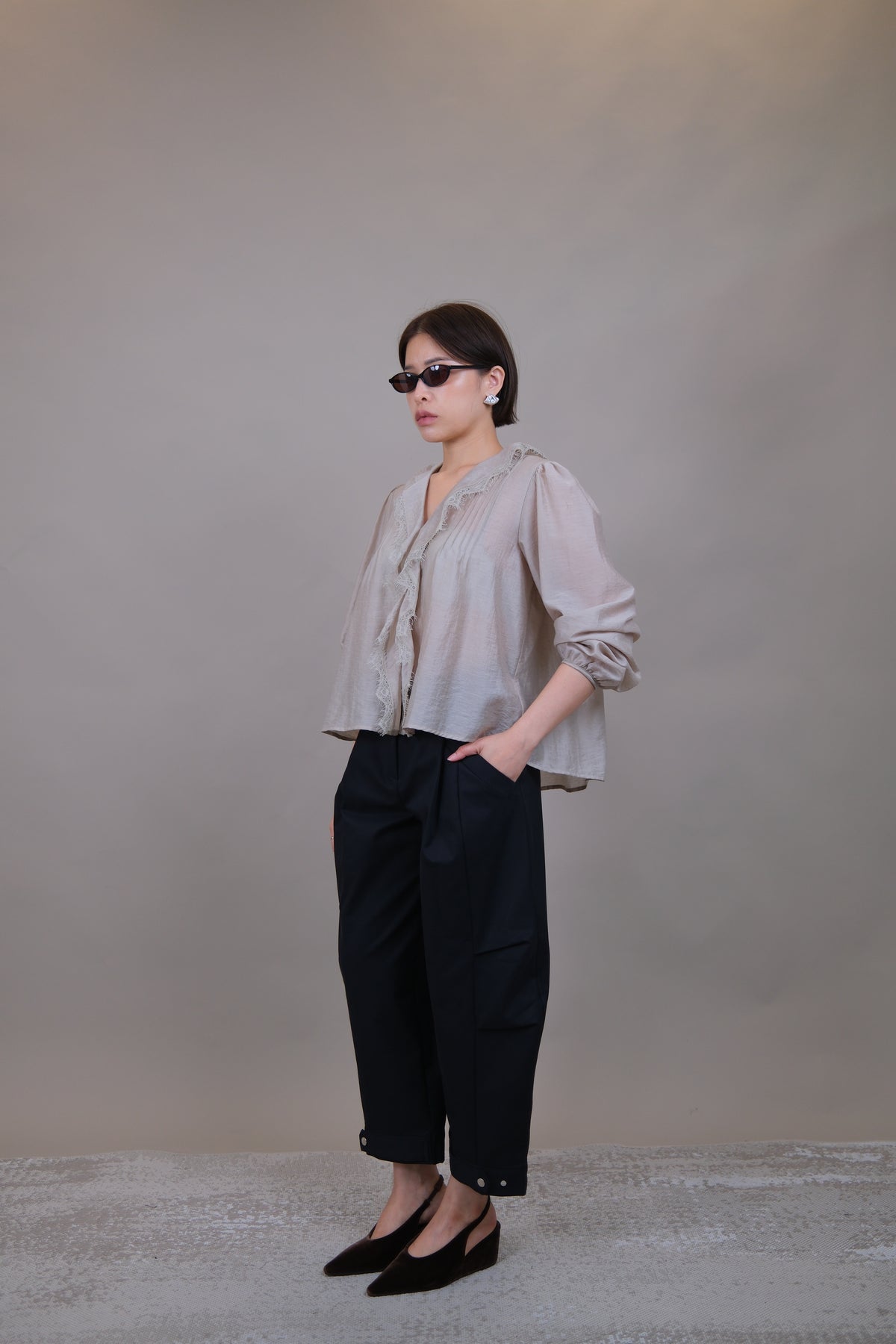 Elodie Ruffle Lace Sheer Blouse