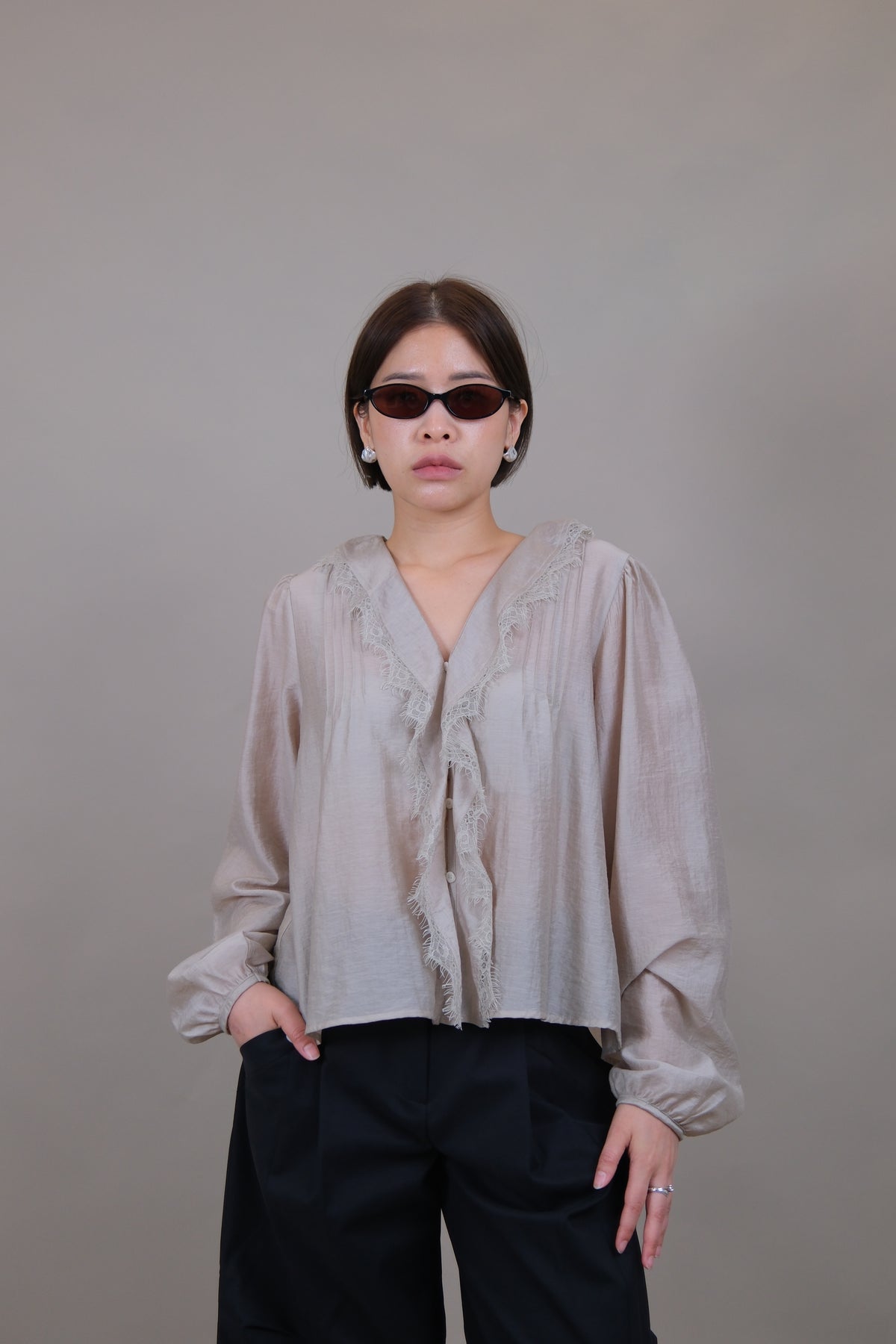 Elodie Ruffle Lace Sheer Blouse