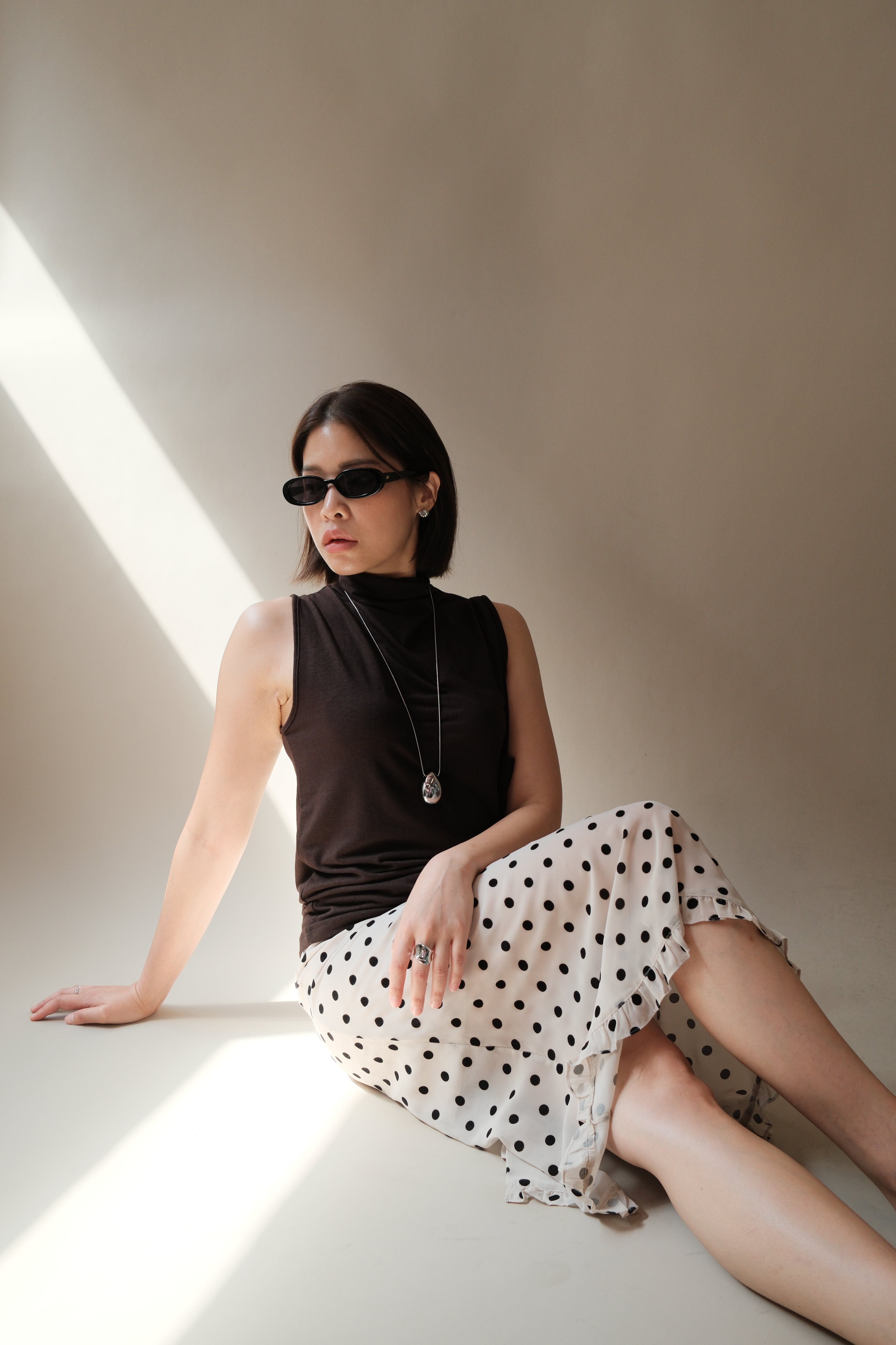 velvet polka dots frill edge sheer skirt
