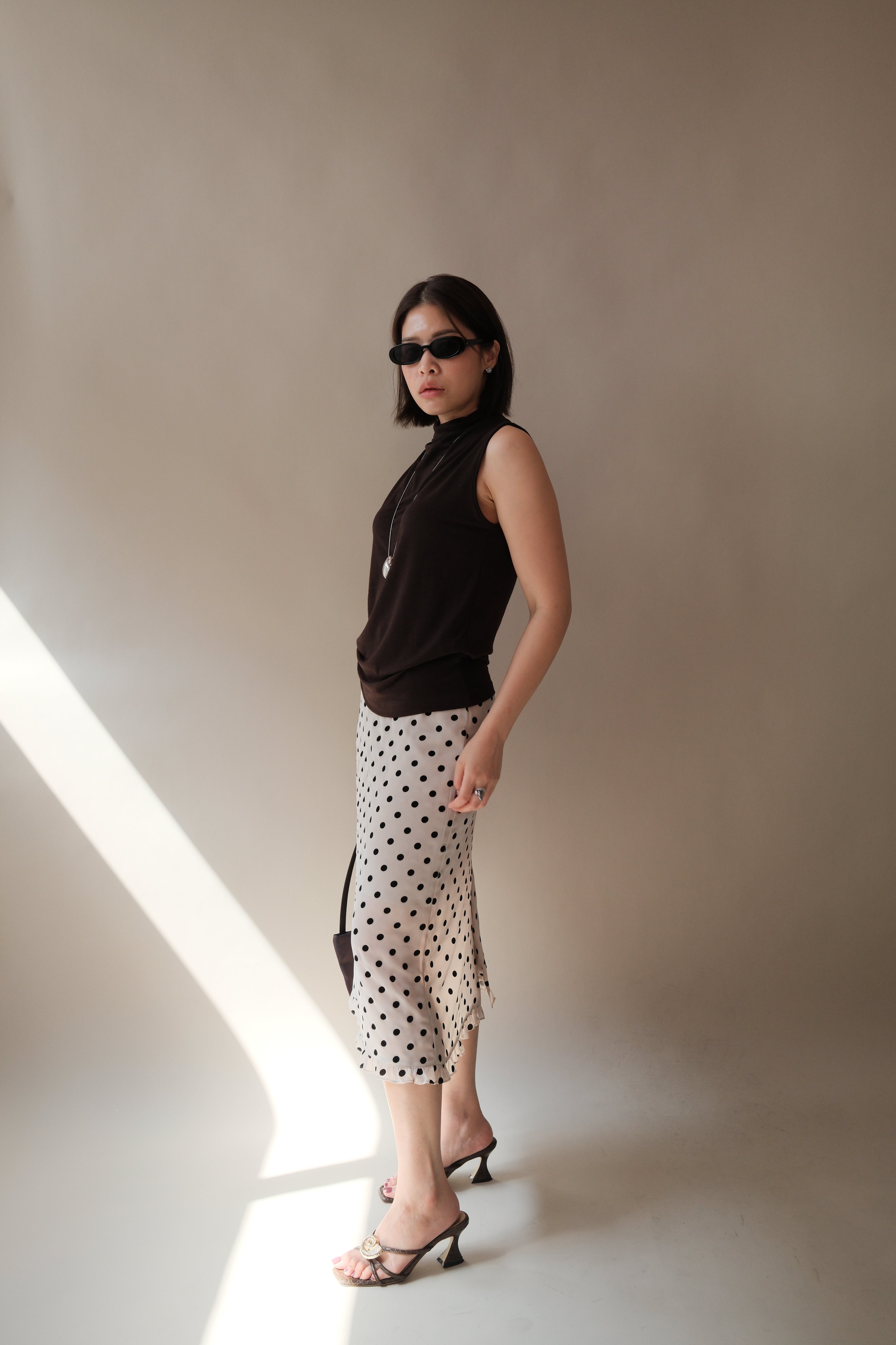 velvet polka dots frill edge sheer skirt