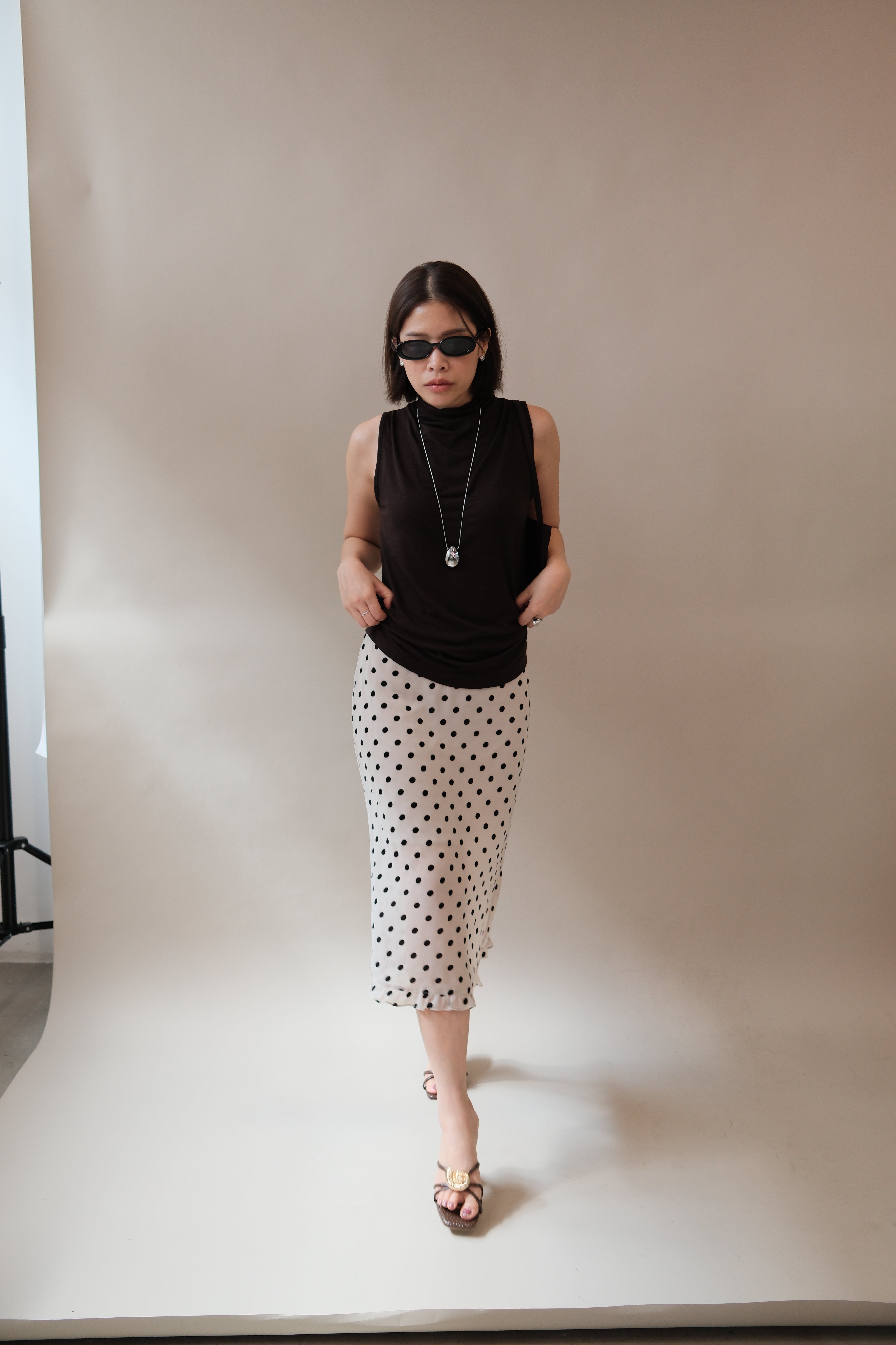 velvet polka dots frill edge sheer skirt