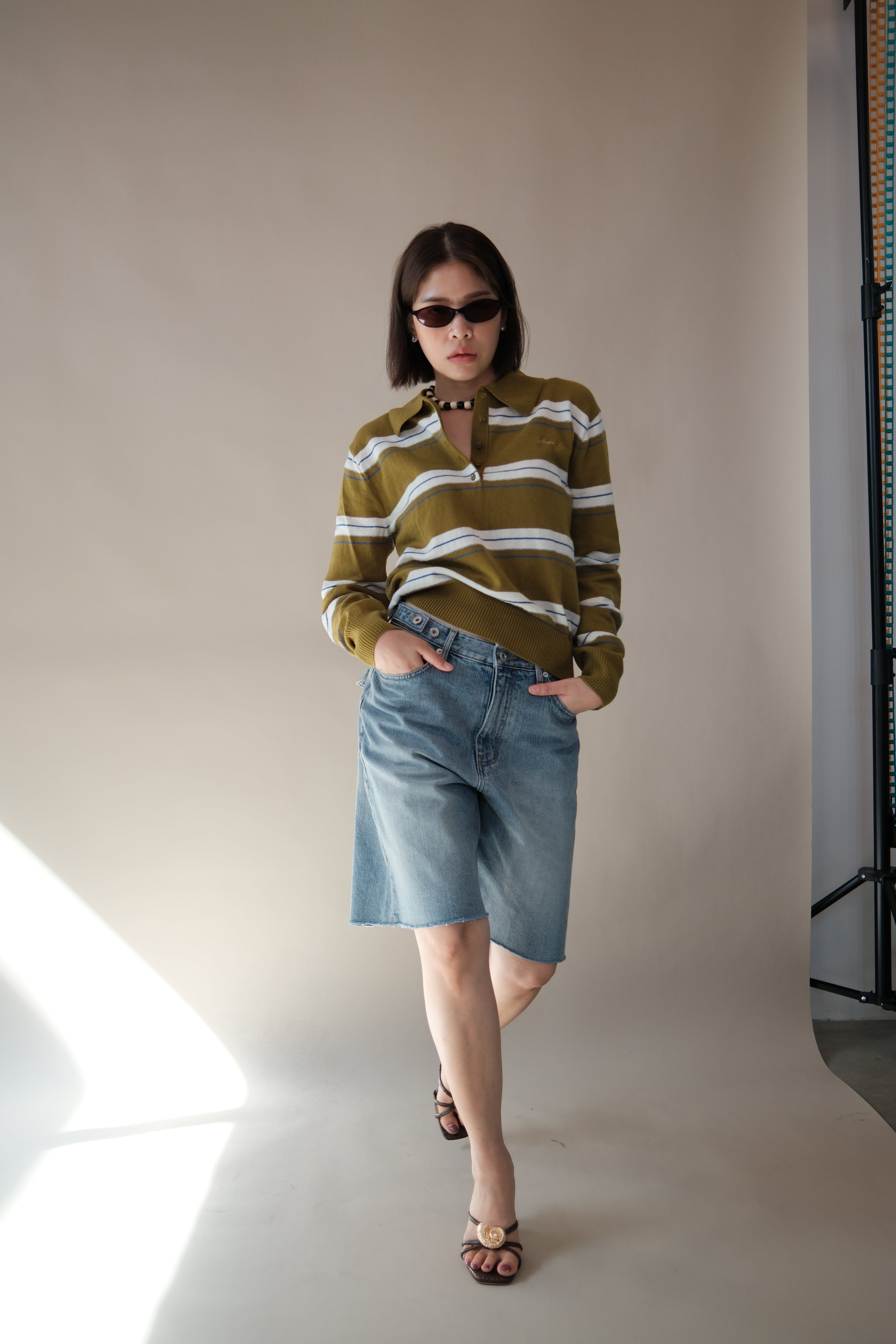 Miu stripe polo crop sweatshirt