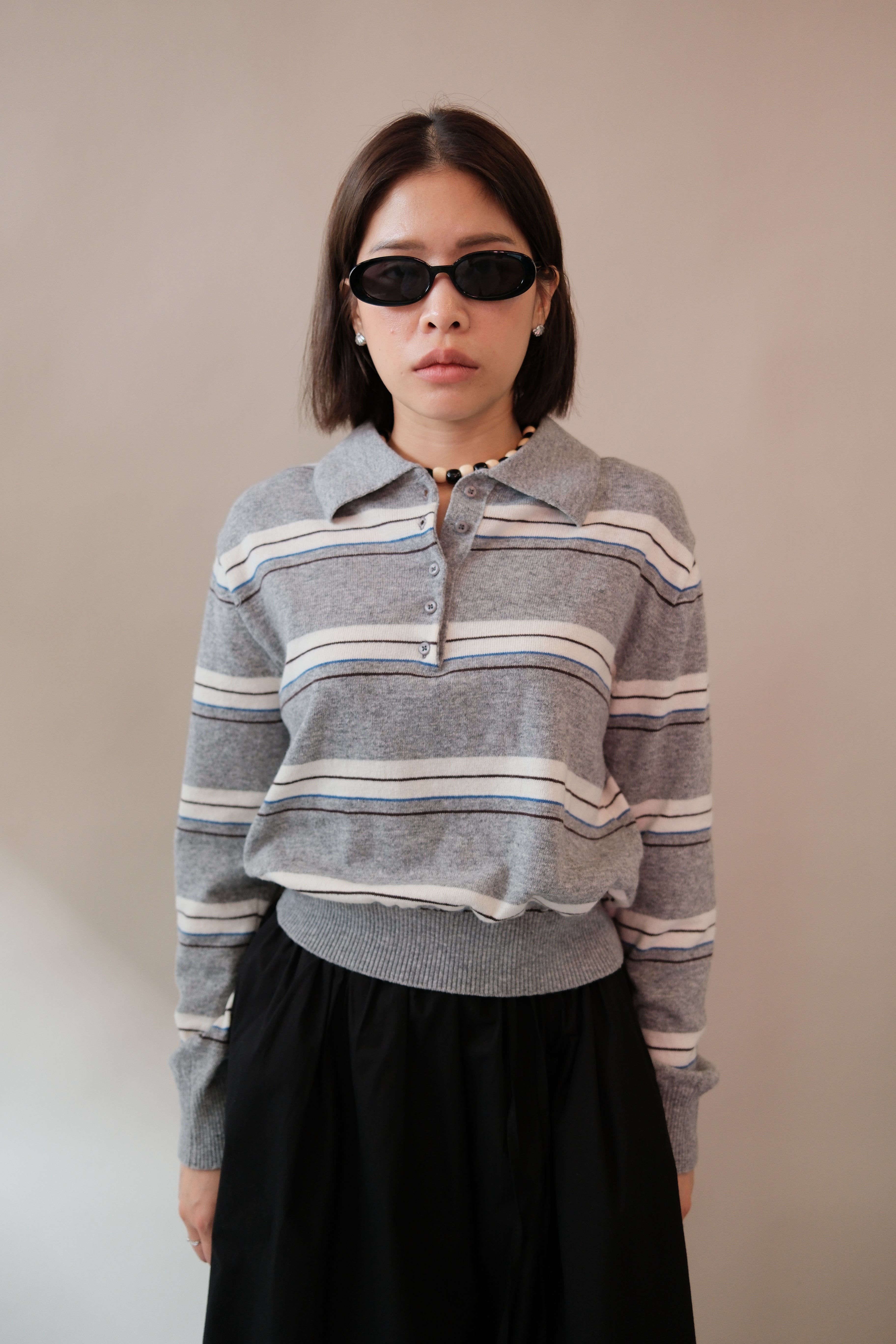 Miu stripe polo crop sweatshirt