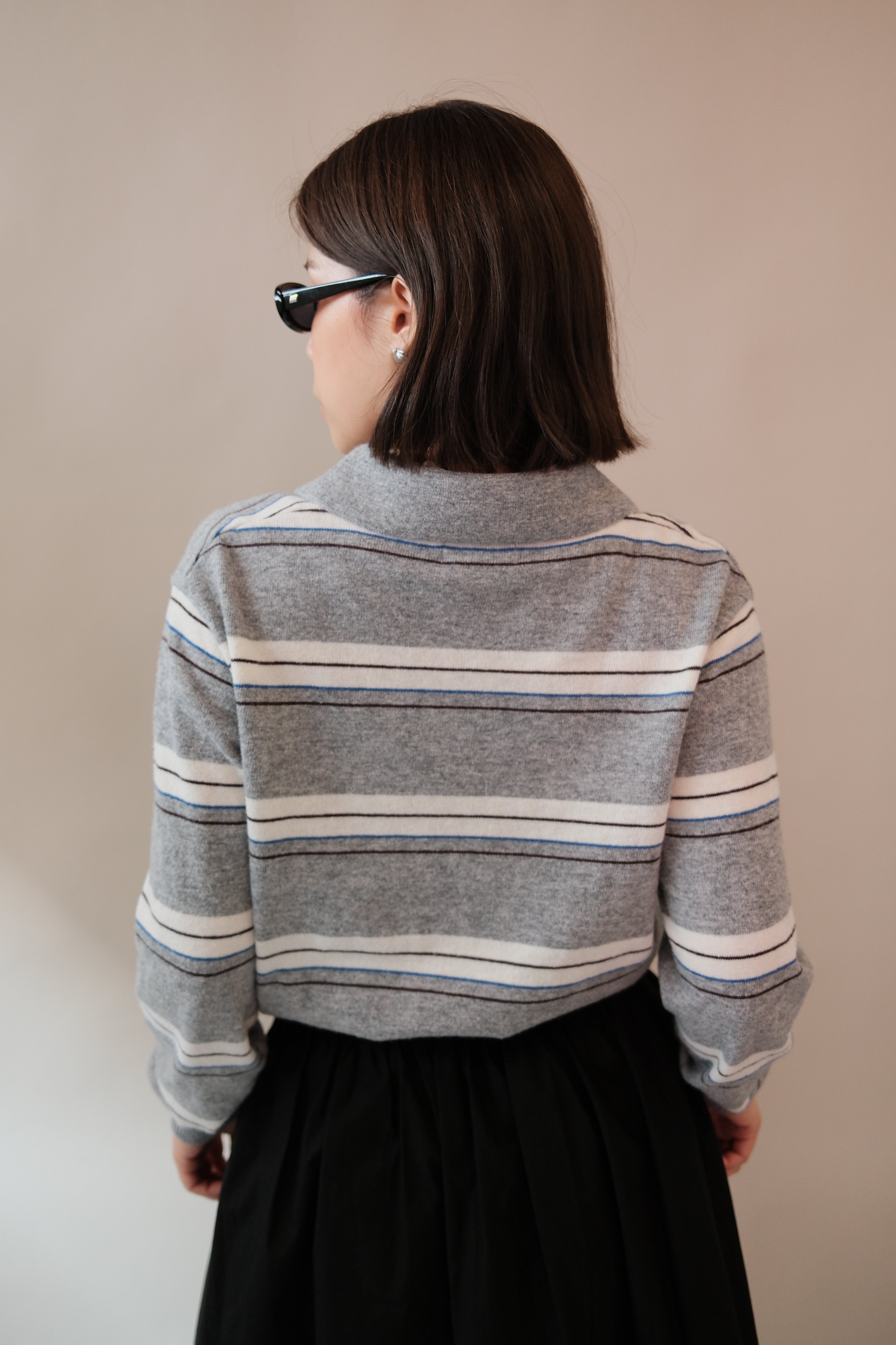 Miu stripe polo crop sweatshirt
