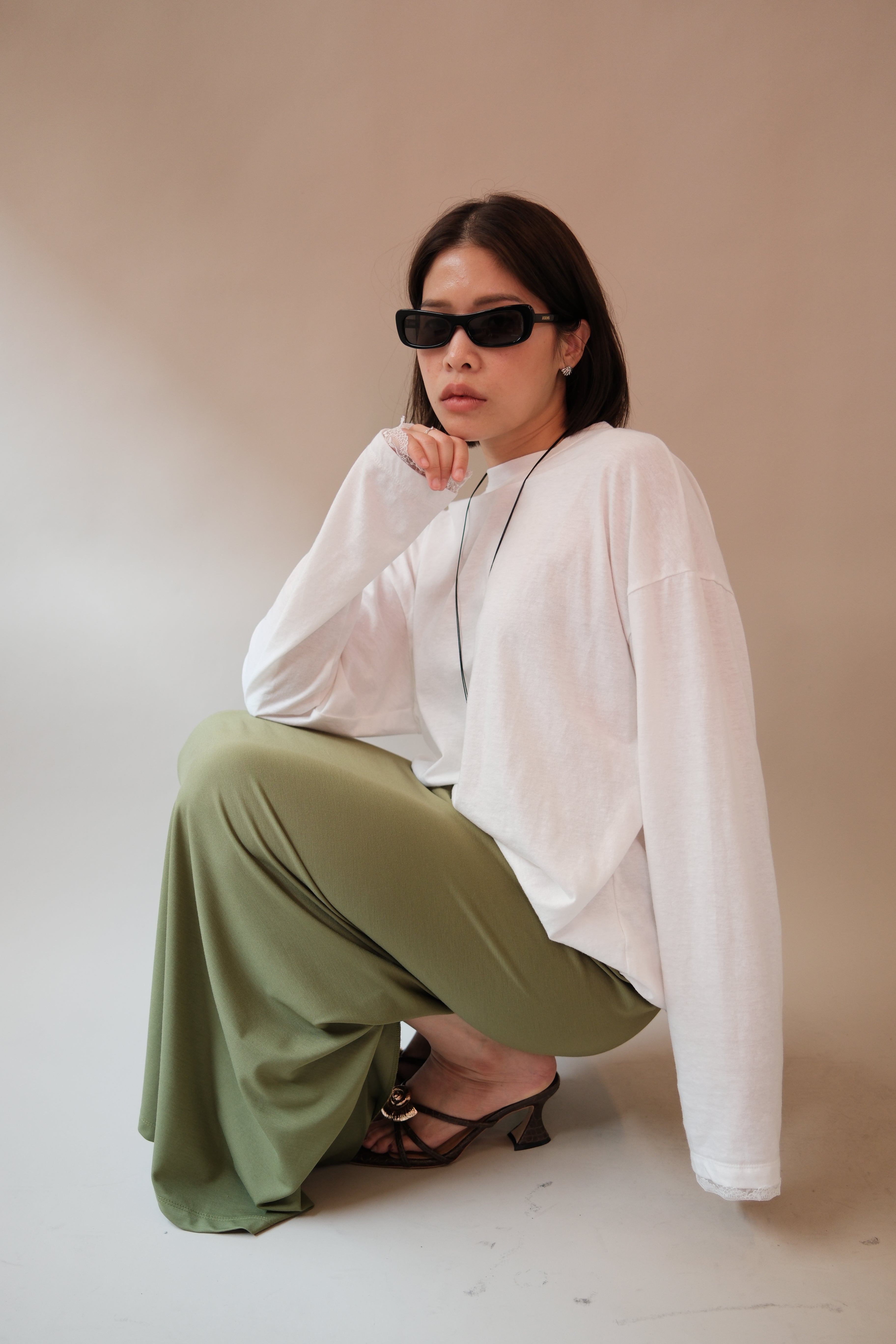 Avocado drawstring maxi skirt