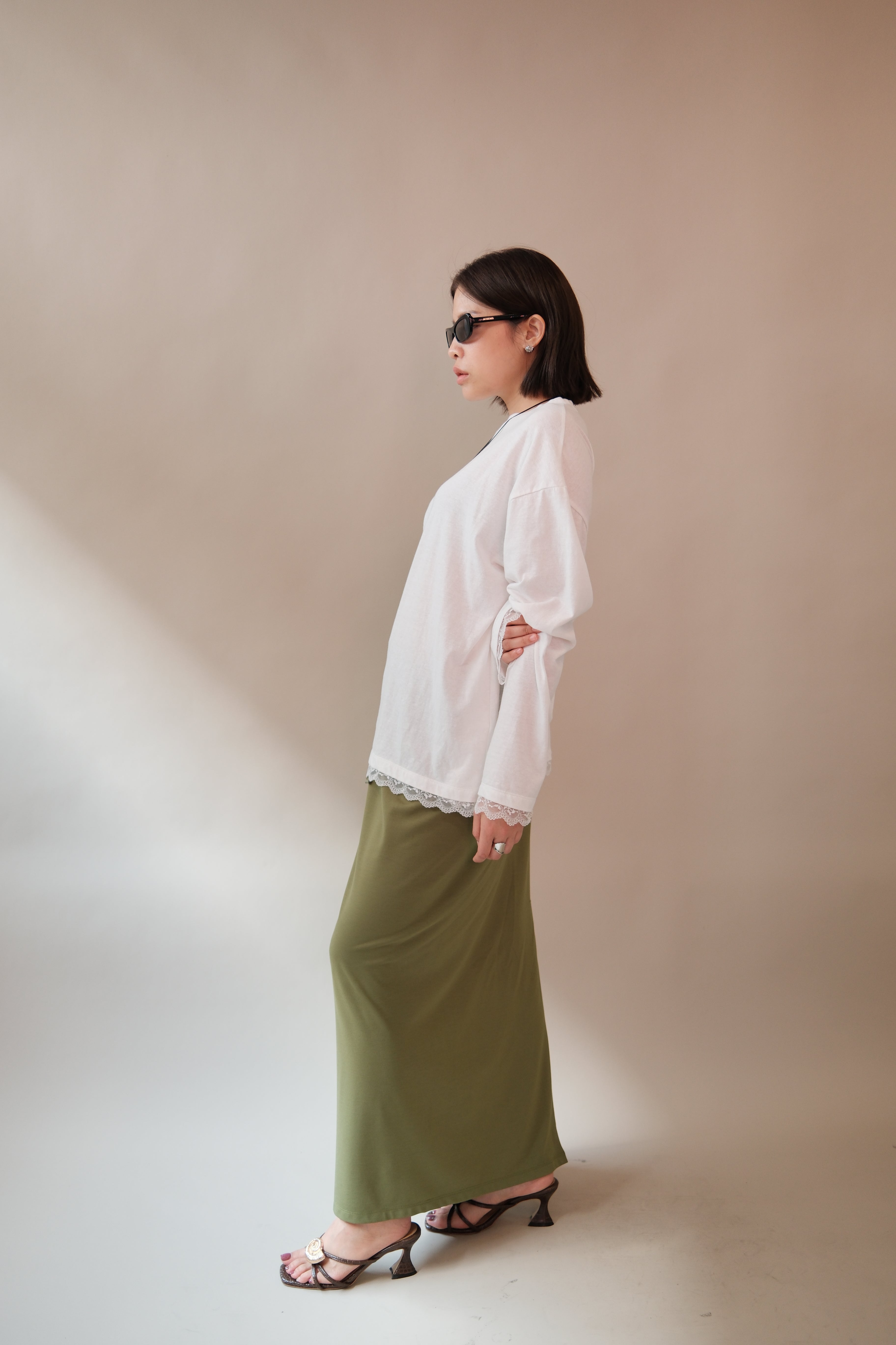 Avocado drawstring maxi skirt