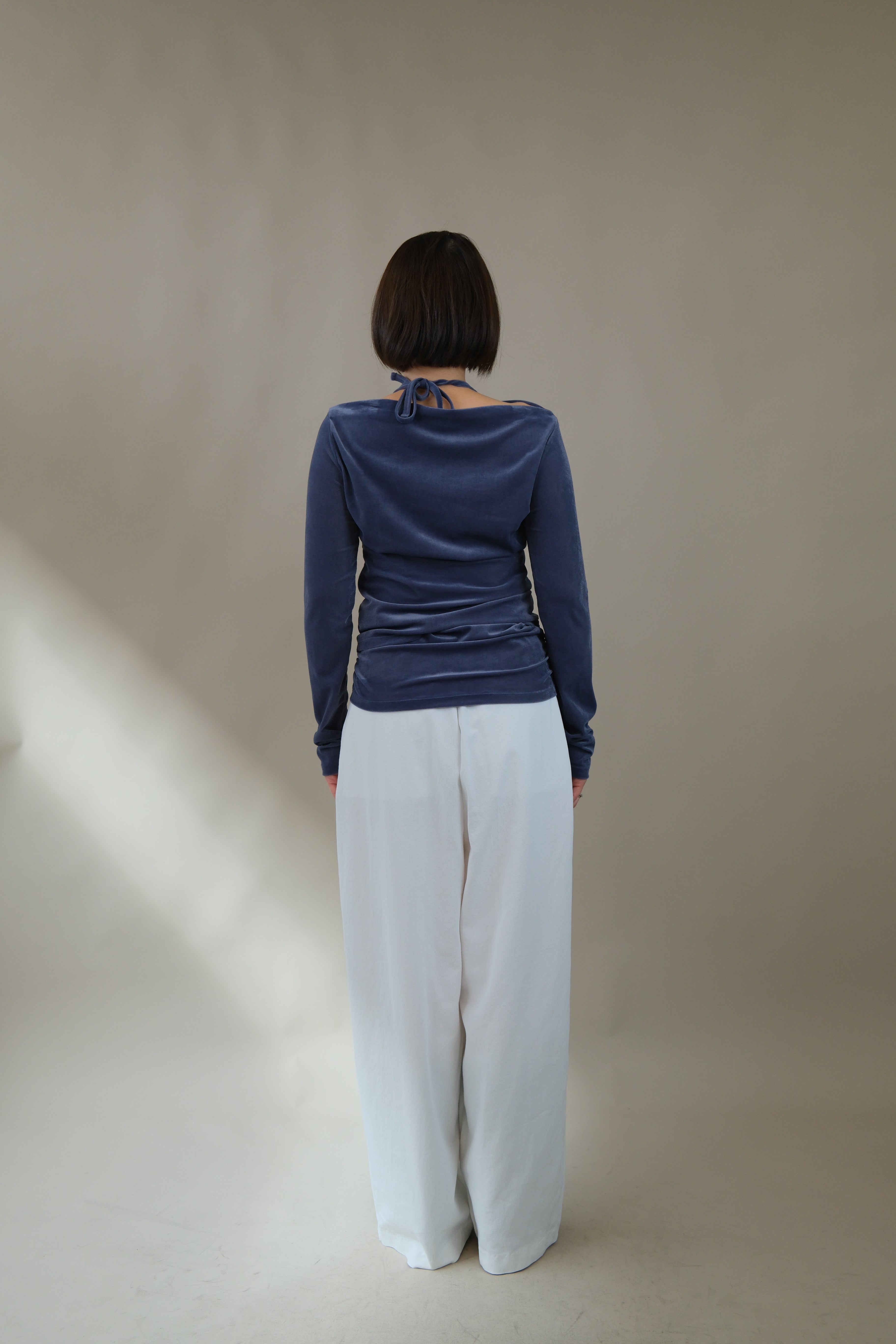 boat neck velvet long-sleeve tee (halter top set)