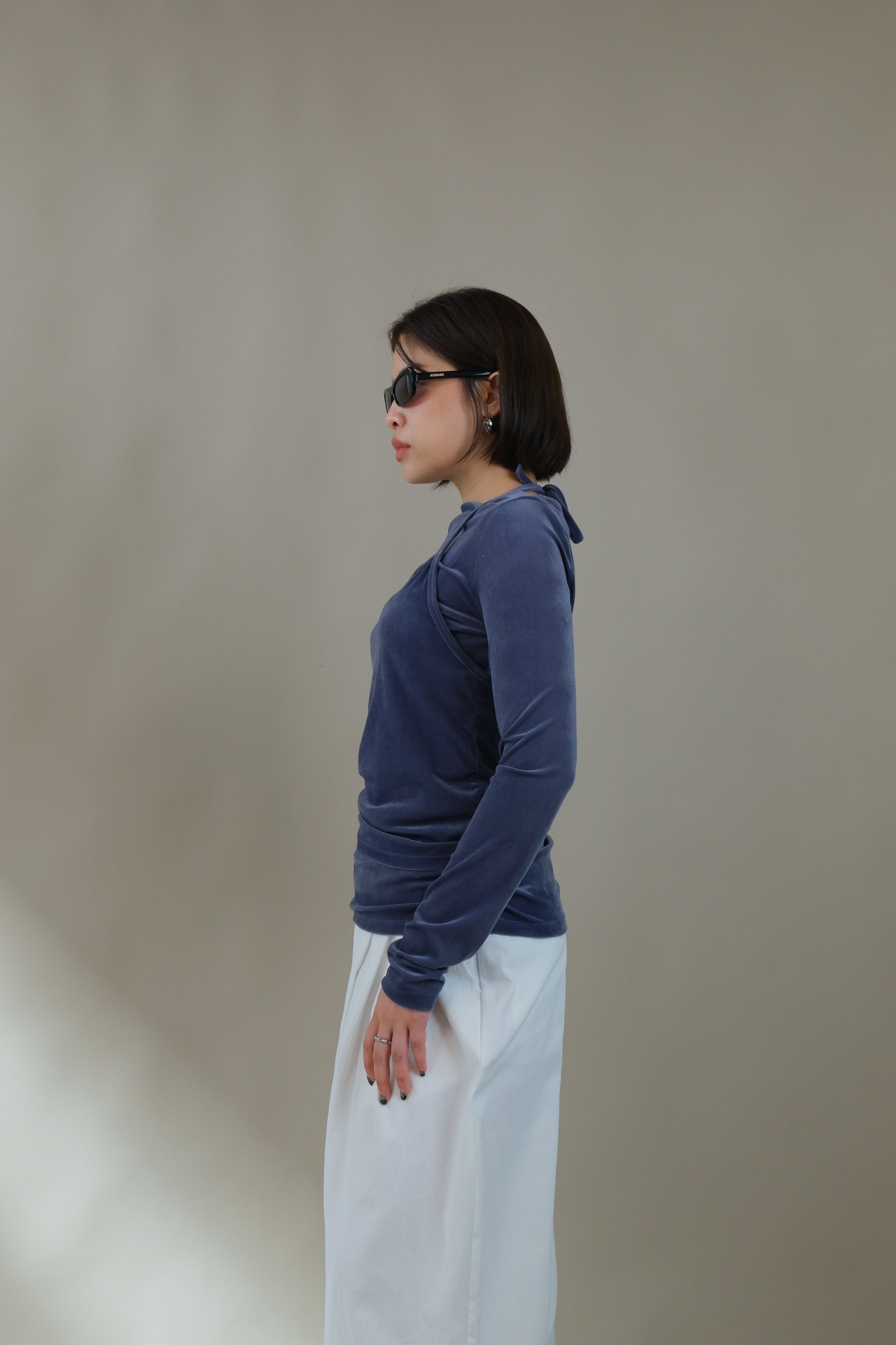 boat neck velvet long-sleeve tee (halter top set)