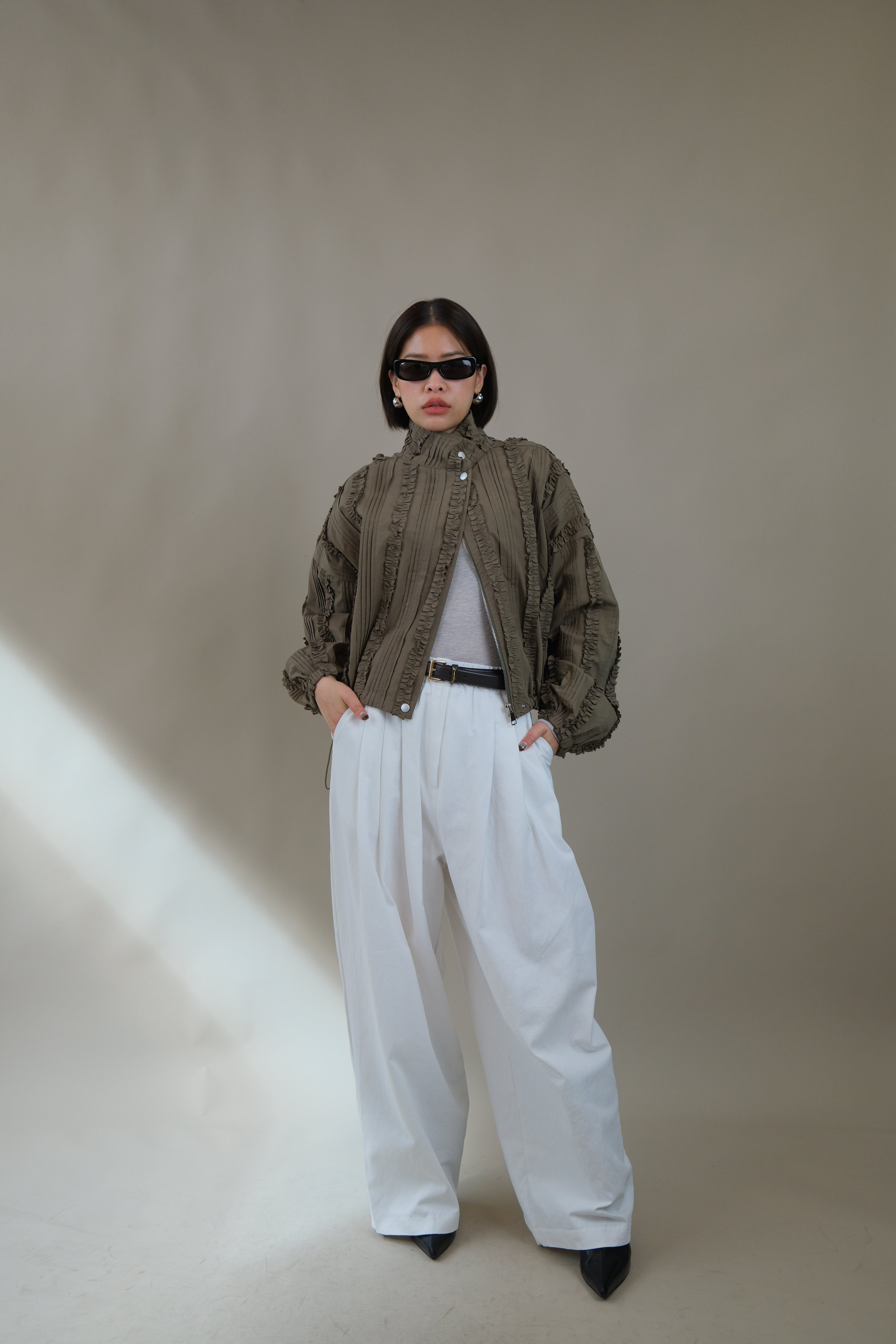 Ella ruffle bomber jacket