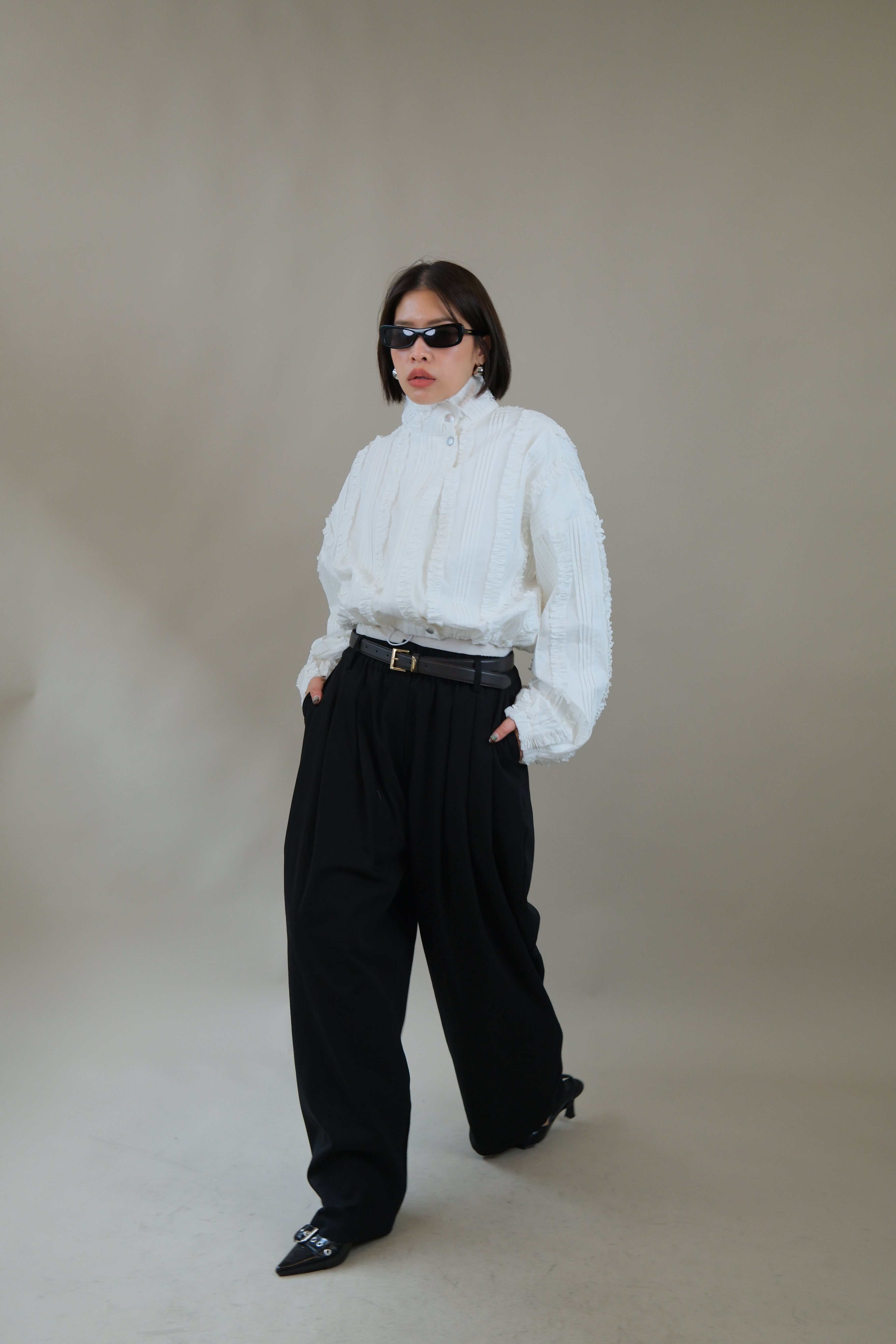 Ella ruffle bomber jacket