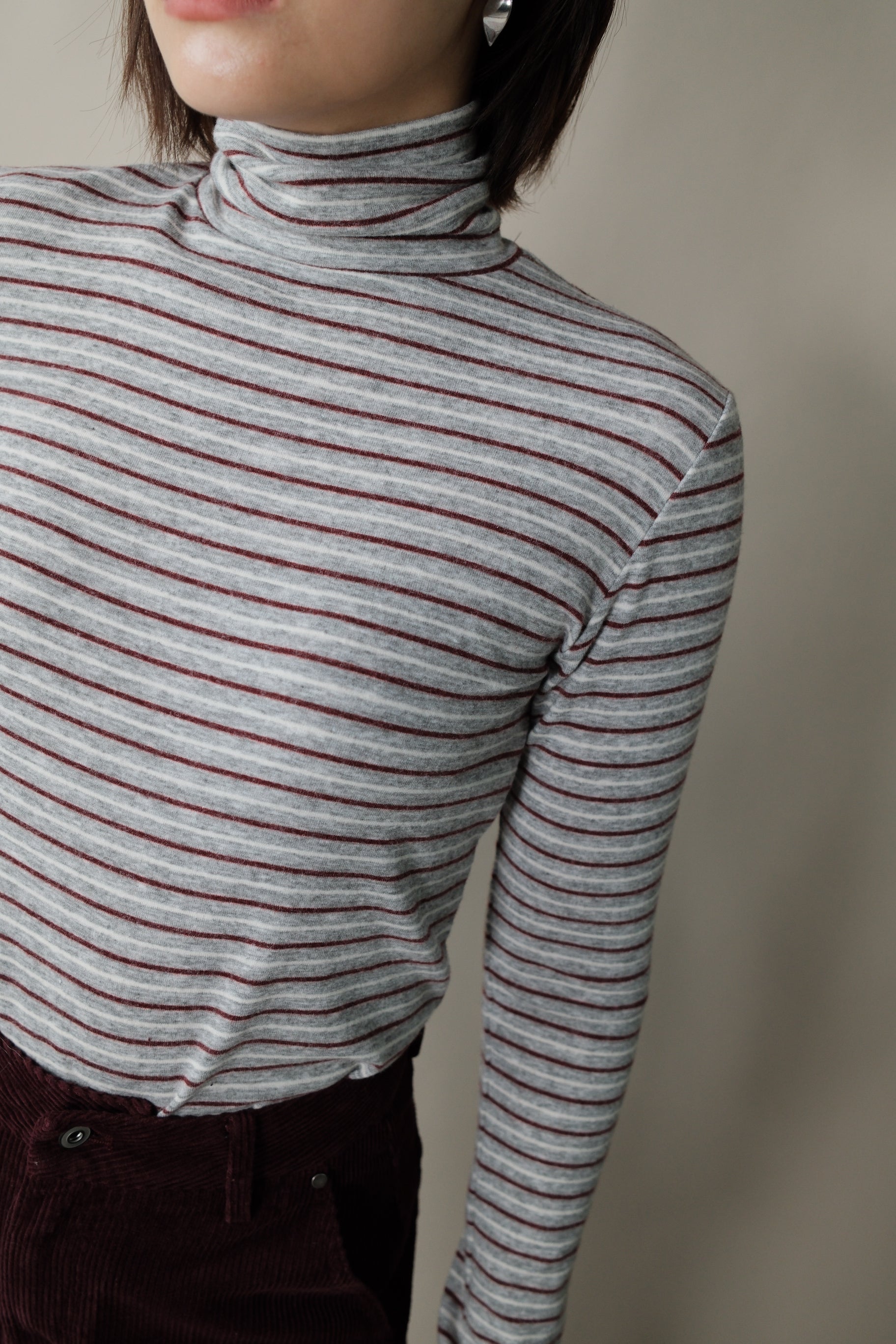 striped turtleneck long-sleeve top