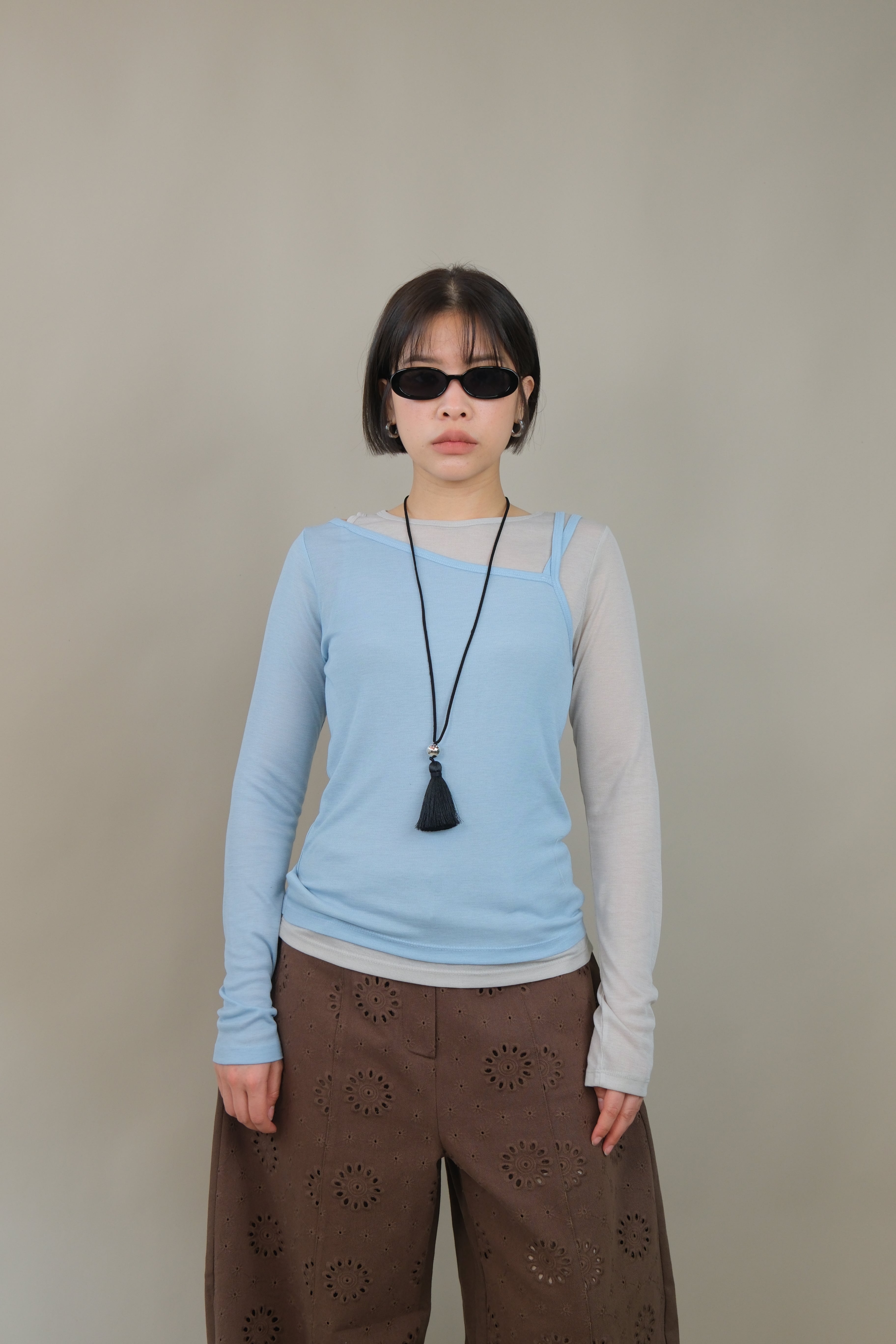 Clay Layered Camisole Long Sleeve Top