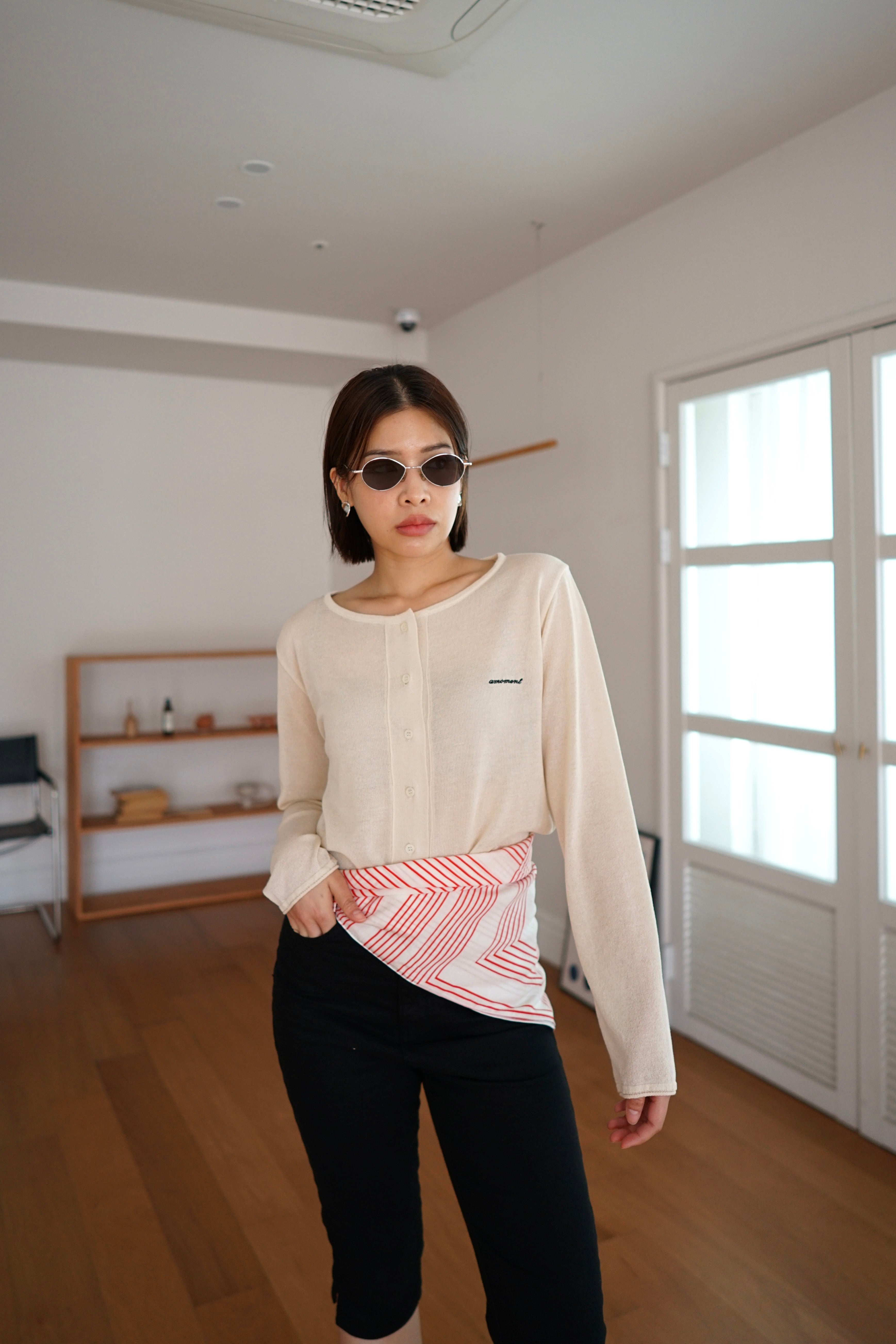 lightweight round neck cardigan