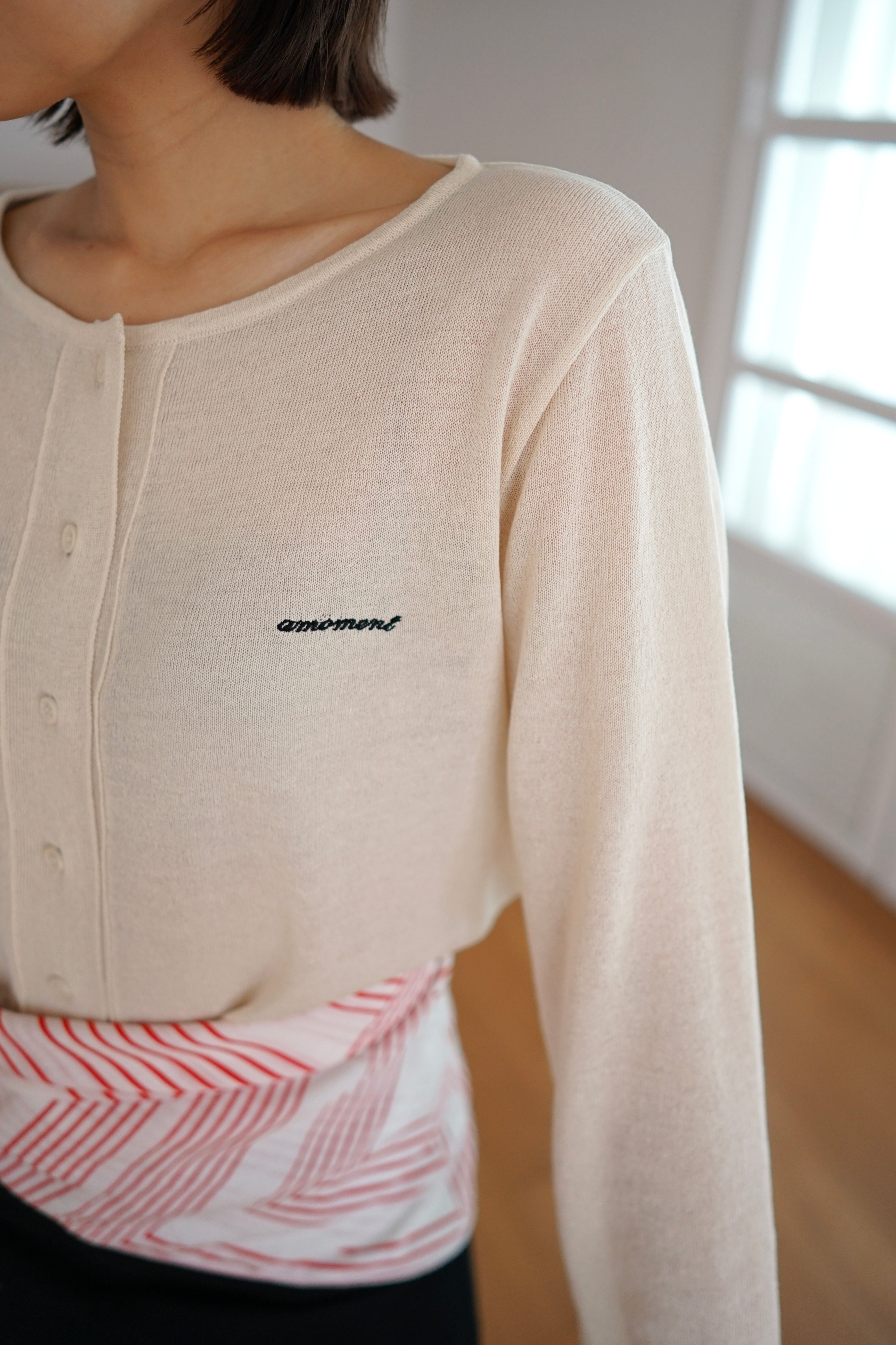 lightweight round neck cardigan