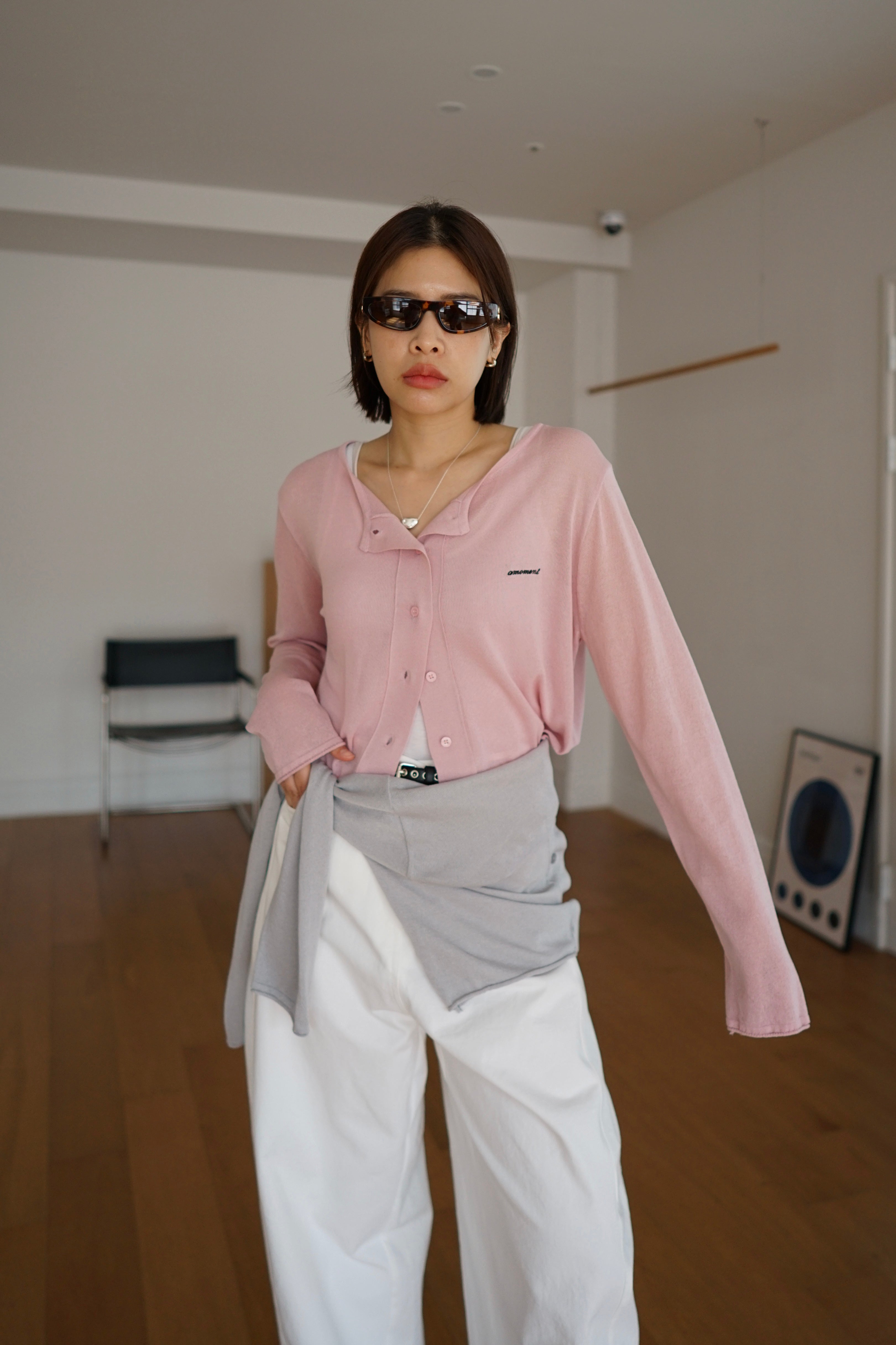 lightweight round neck cardigan