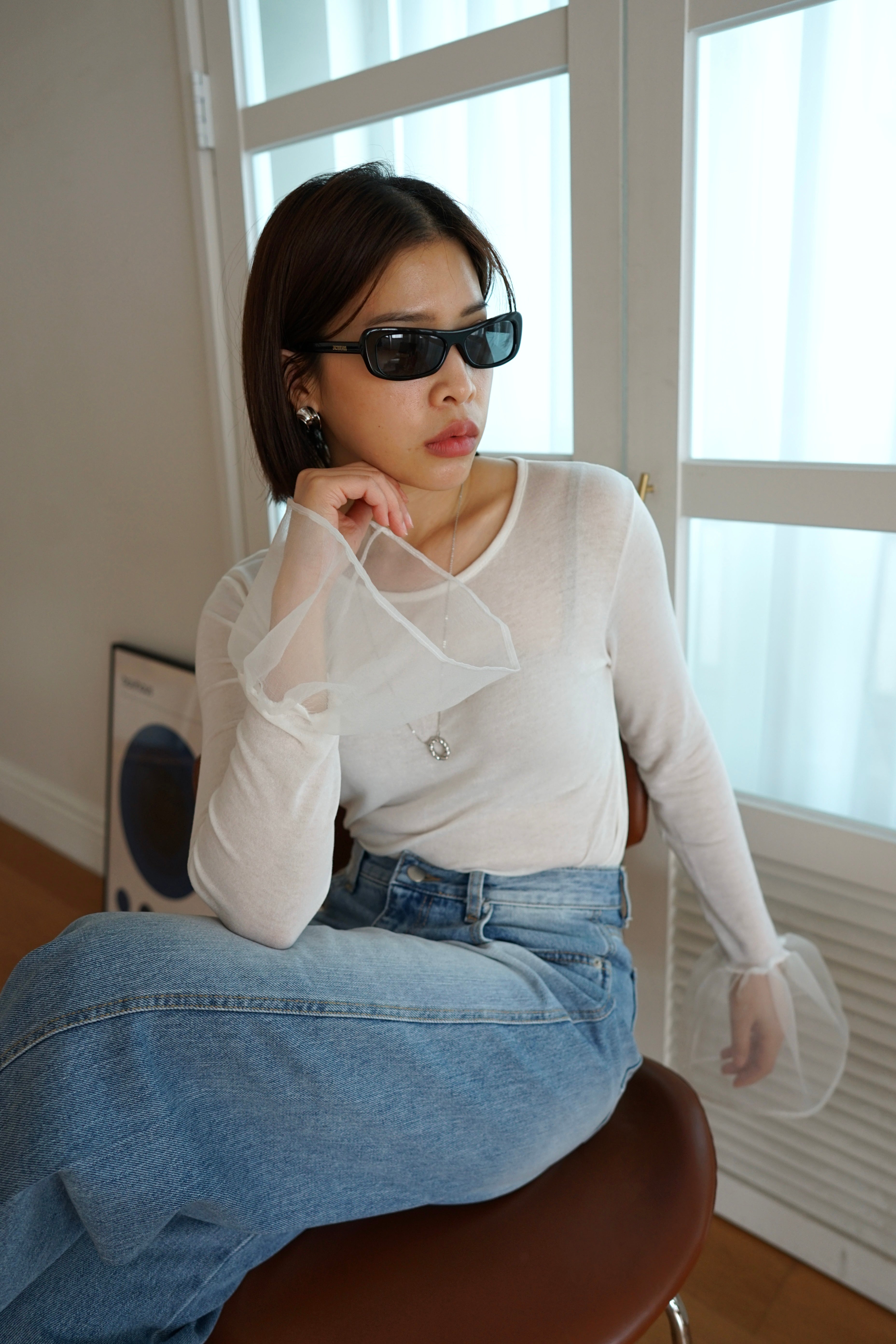 Hanni sheer bell sleeve slim tee