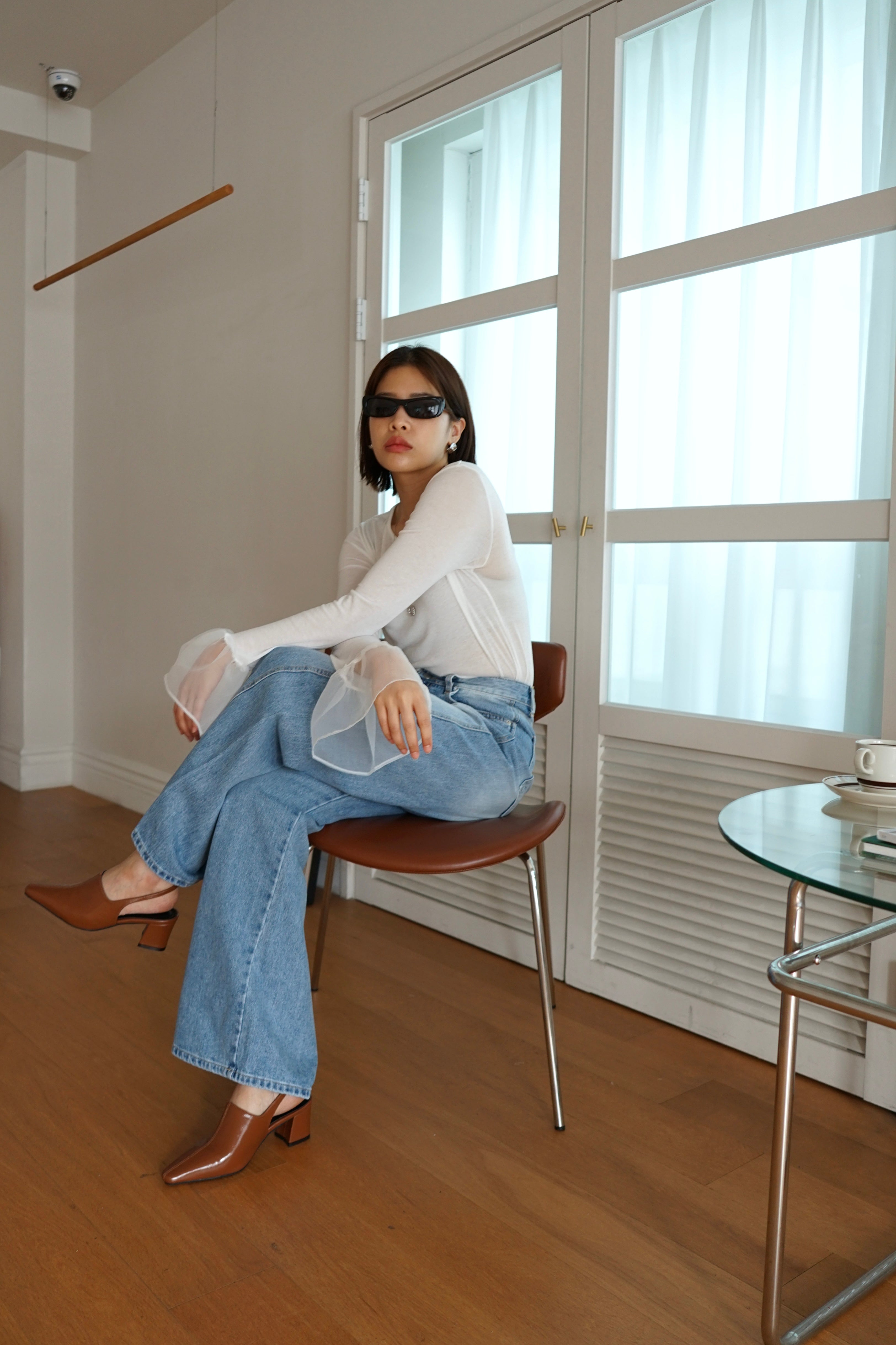 Hanni sheer bell sleeve slim tee