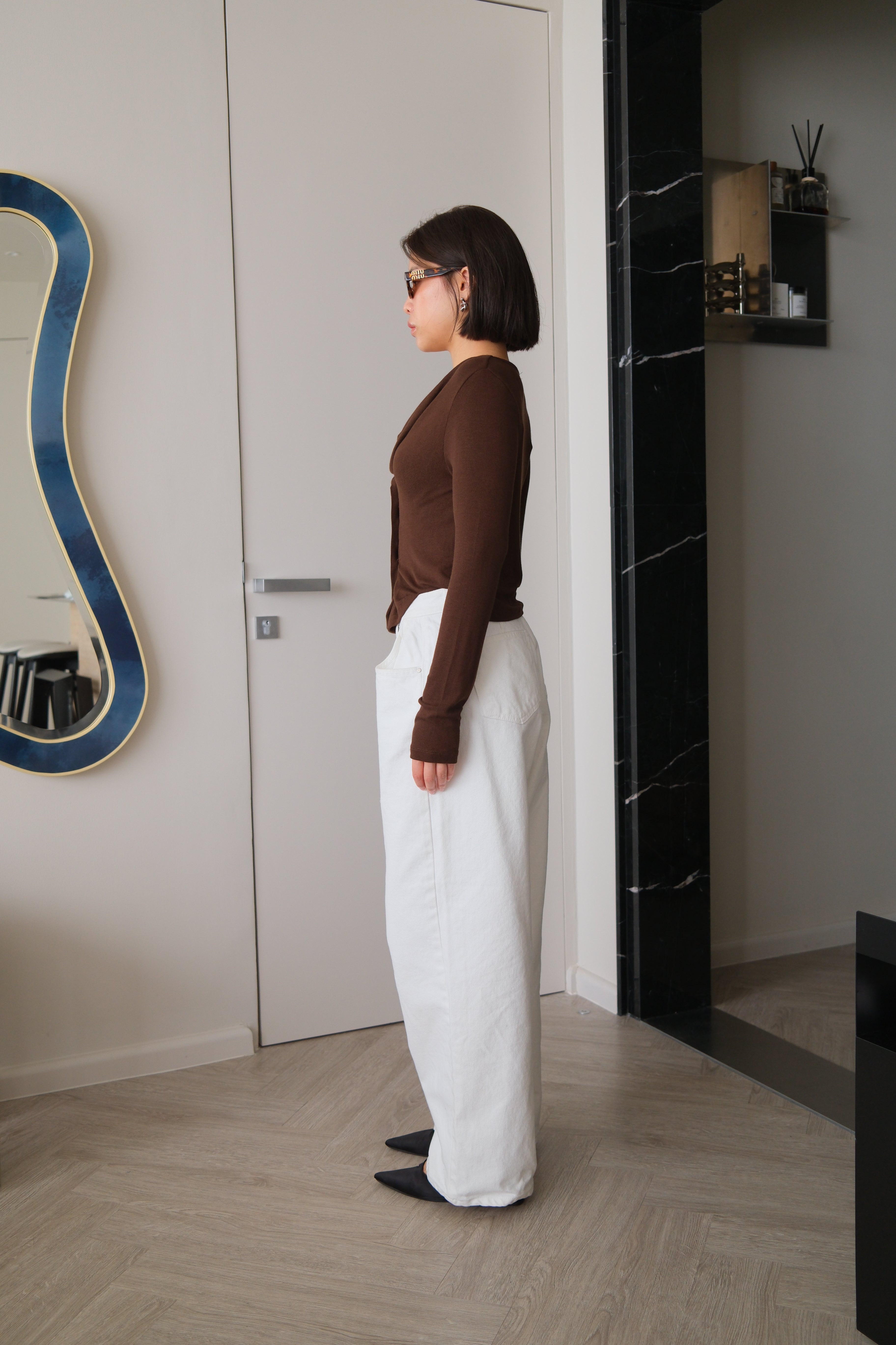 Hyerin cowl neck button slim tee