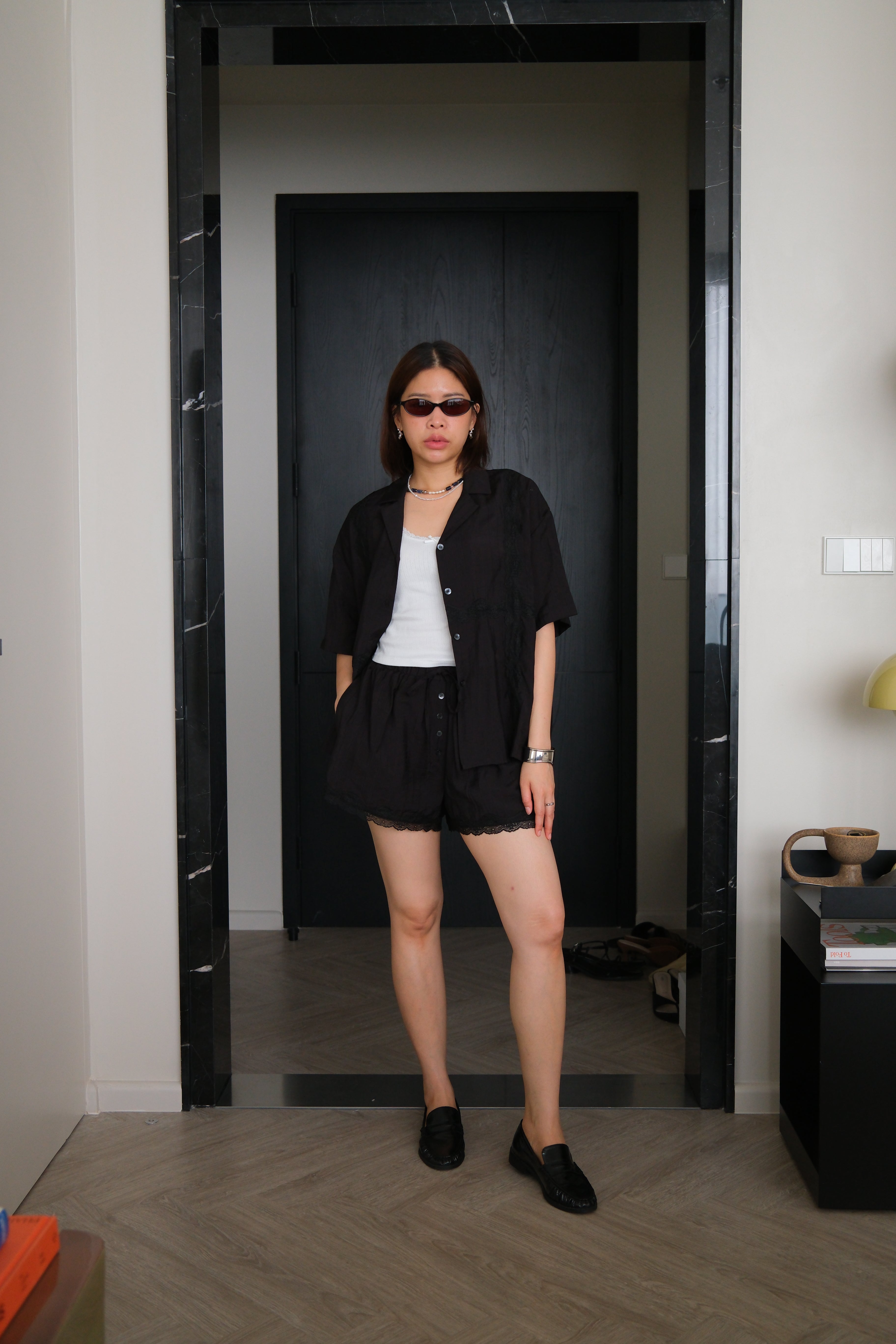 Lace edge satin shorts