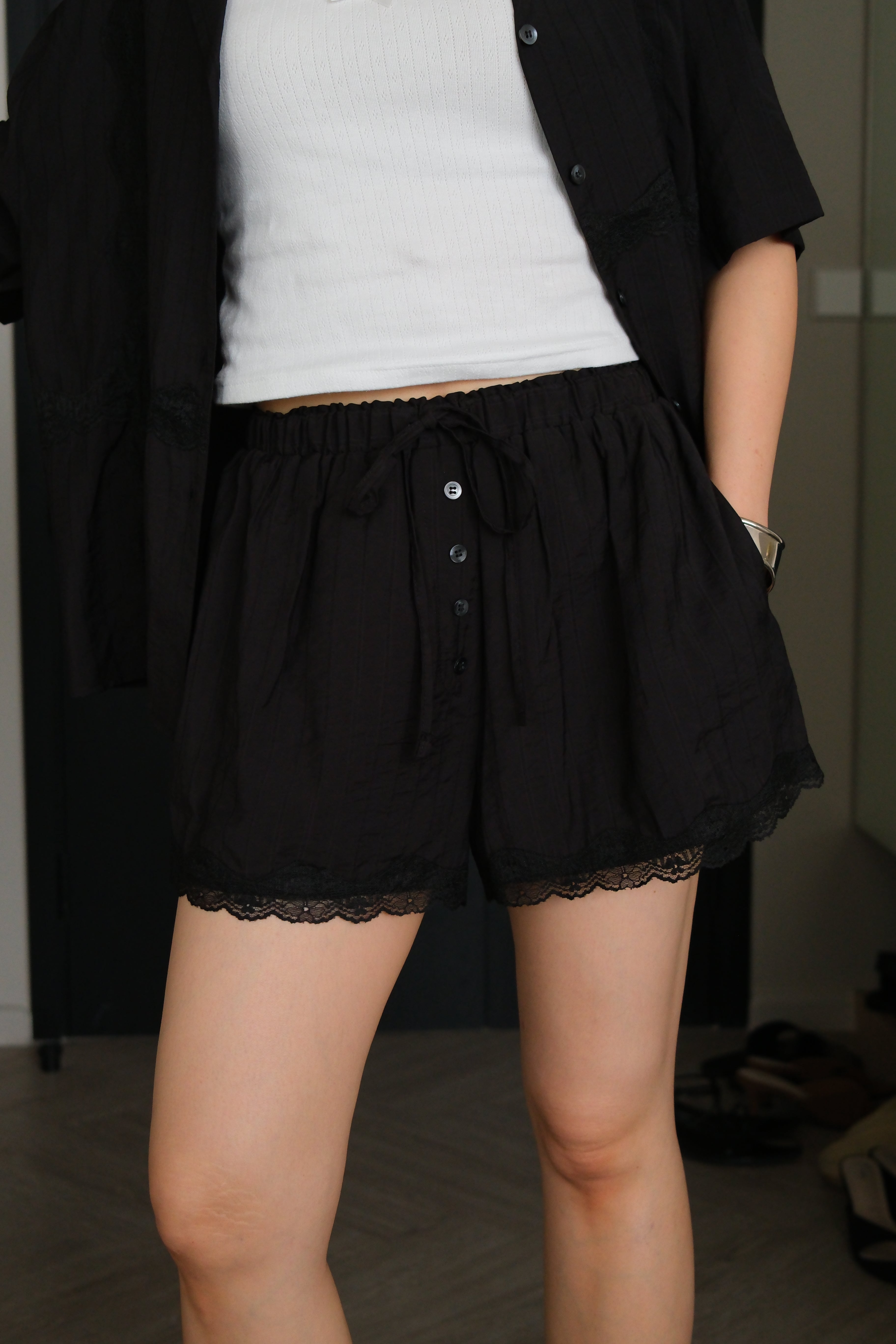 Lace edge satin shorts