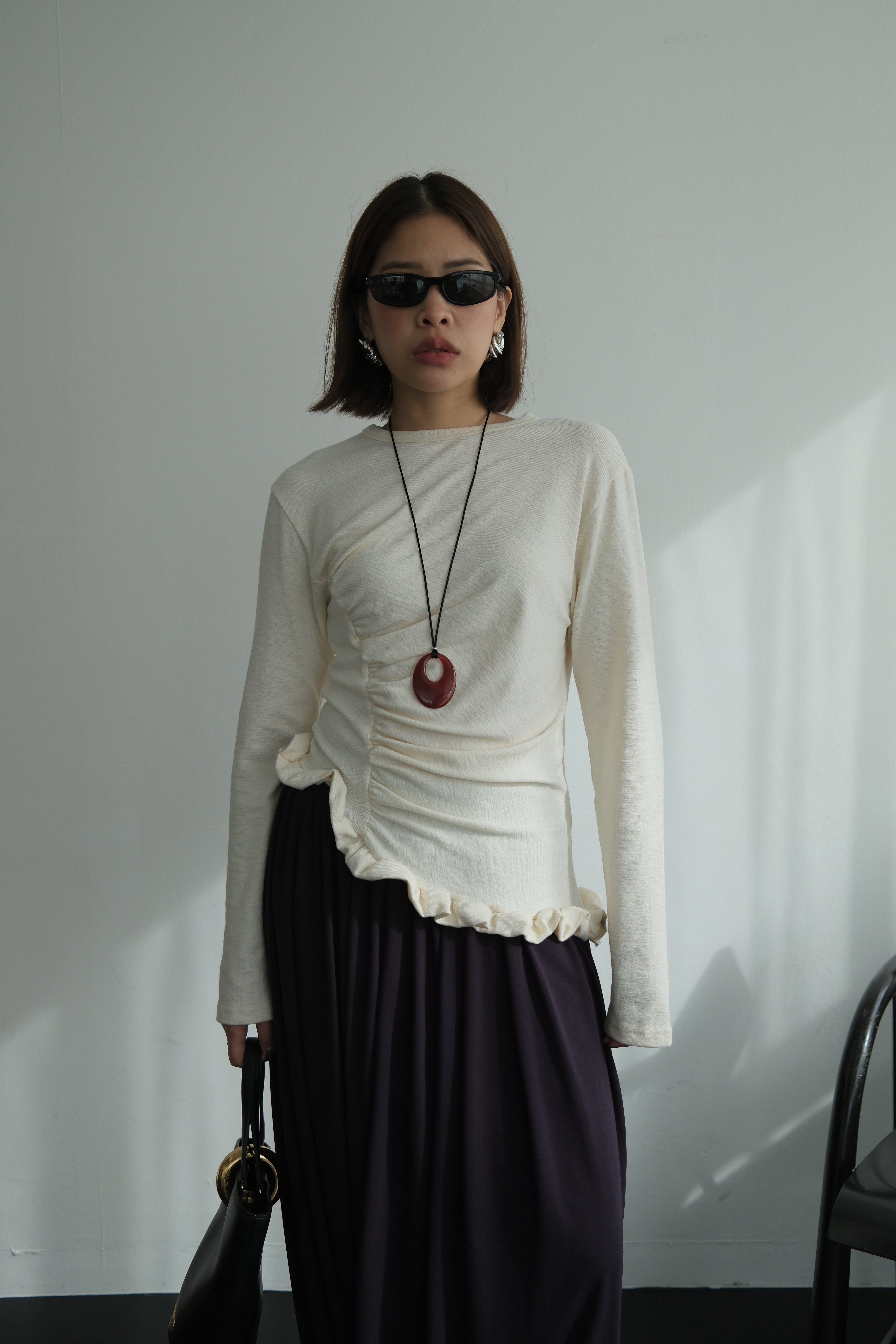 Ronny shirring unbalance tee