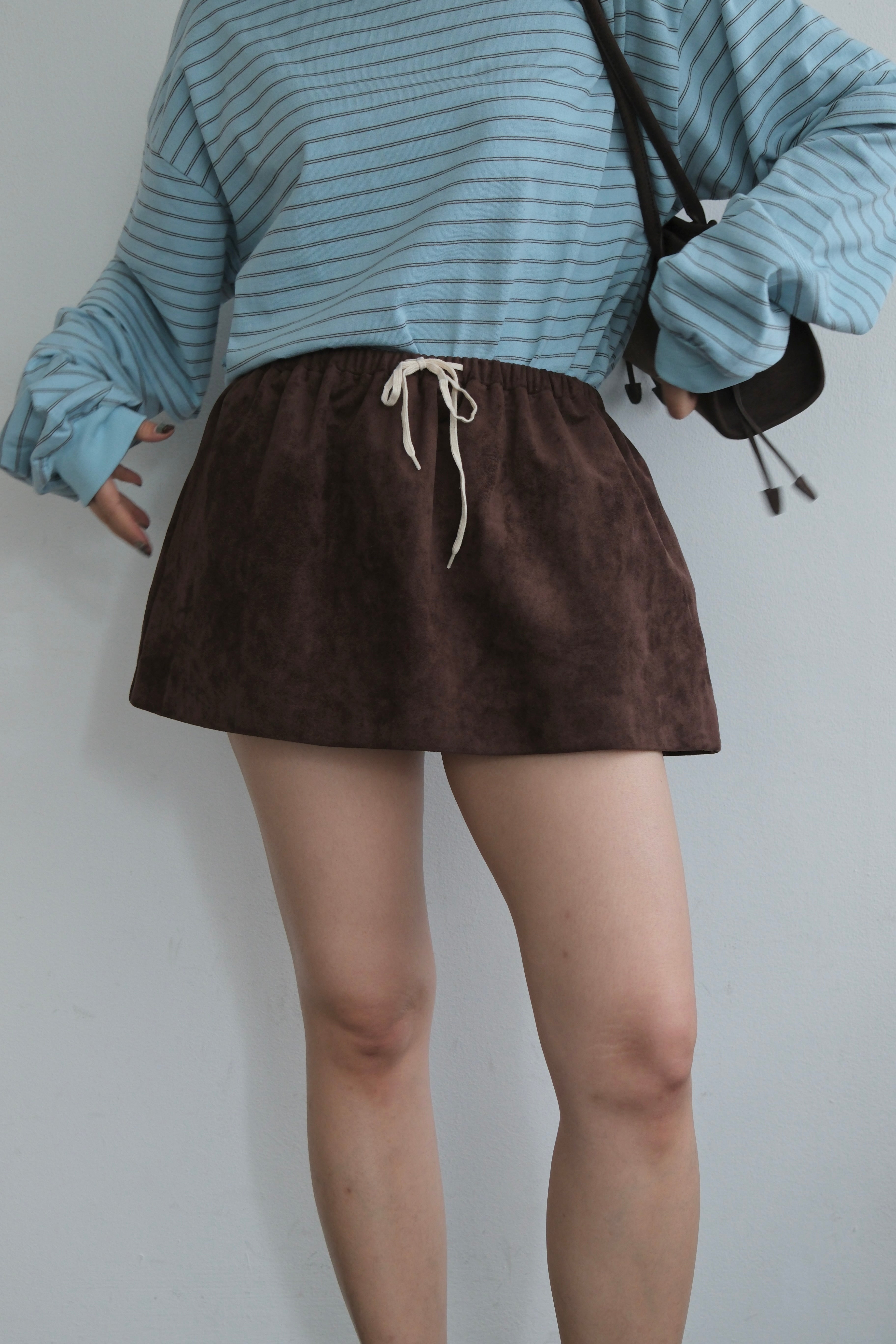Faux suede drawstring mini skirt