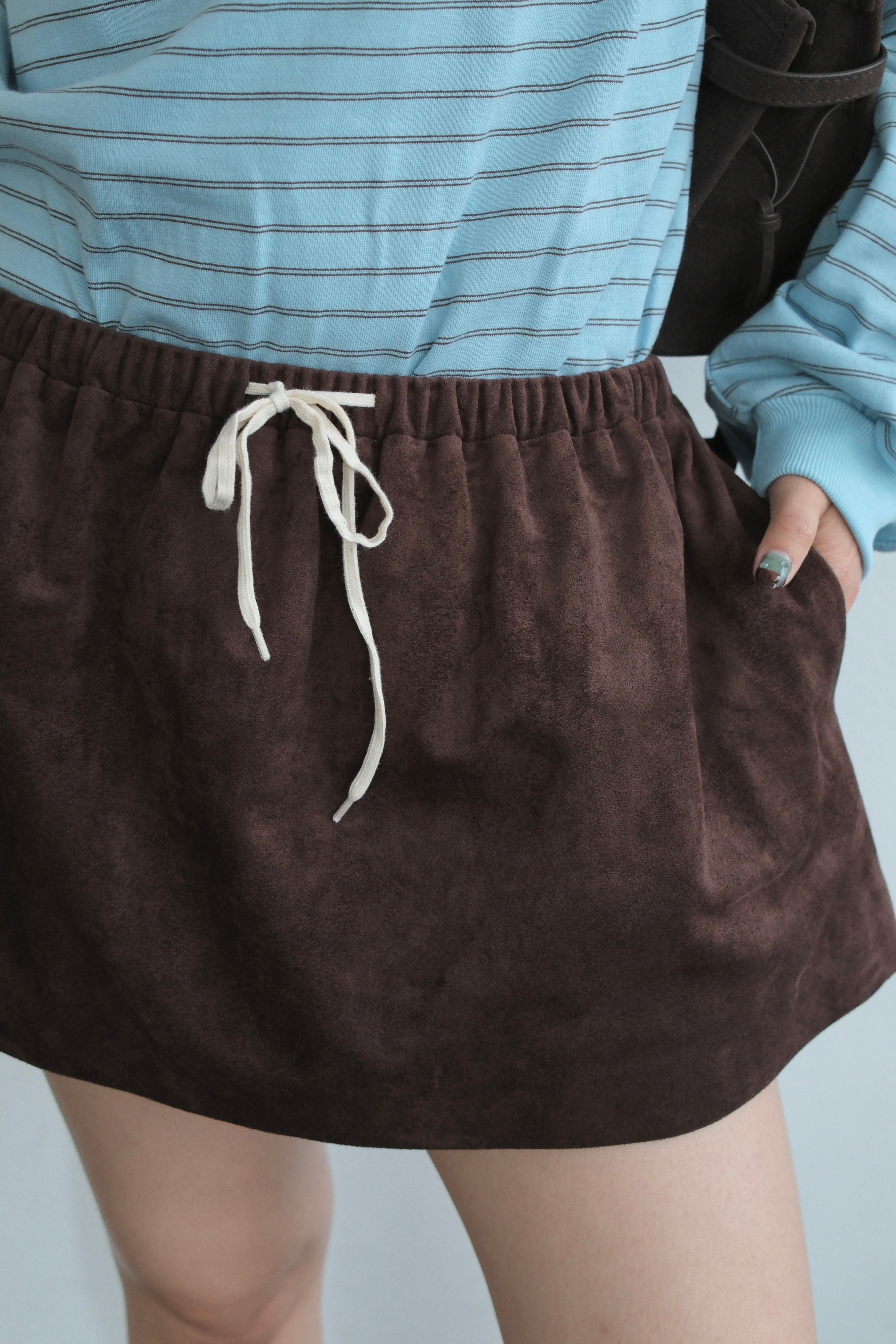 Faux suede drawstring mini skirt