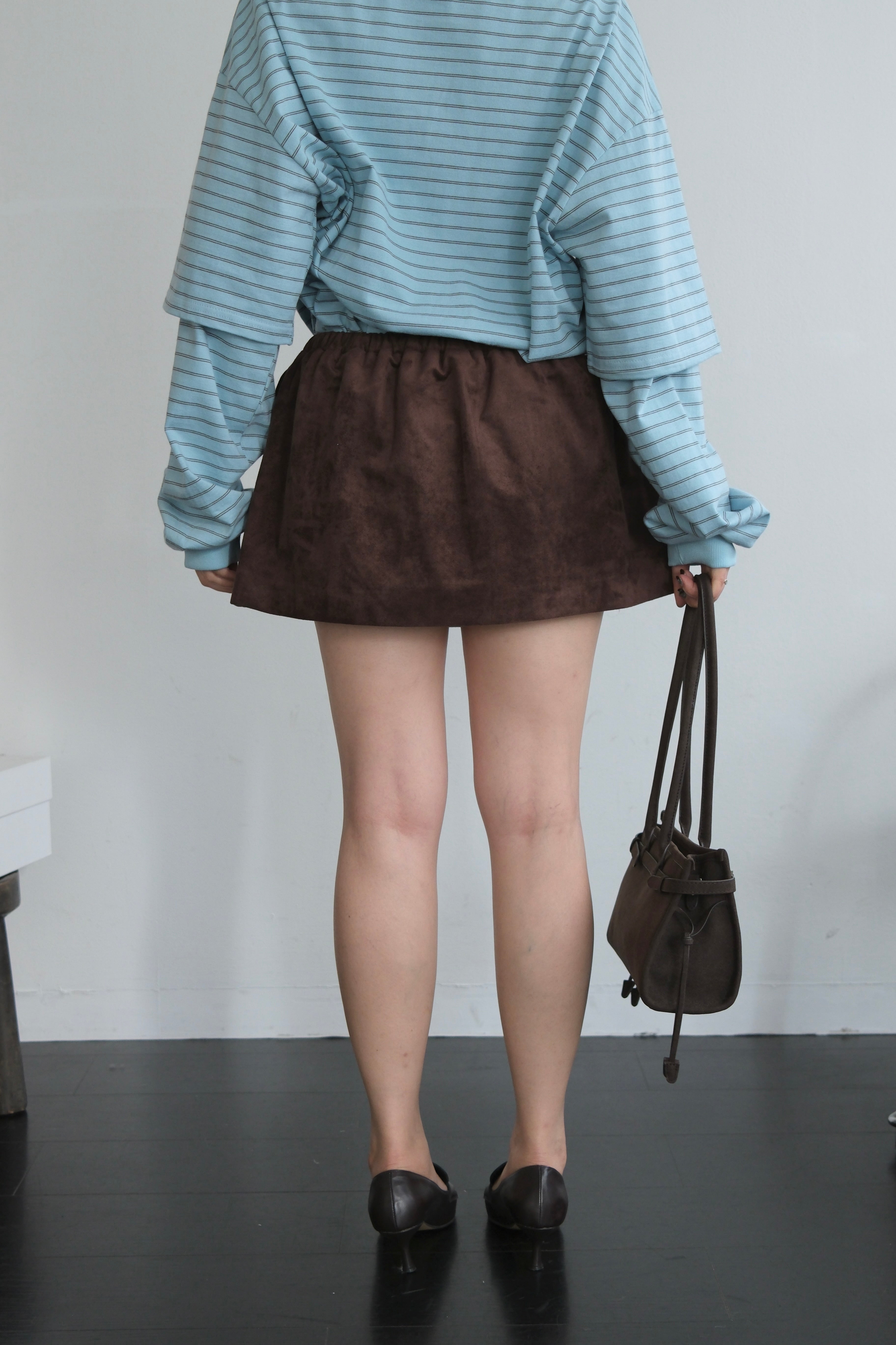 Faux suede drawstring mini skirt