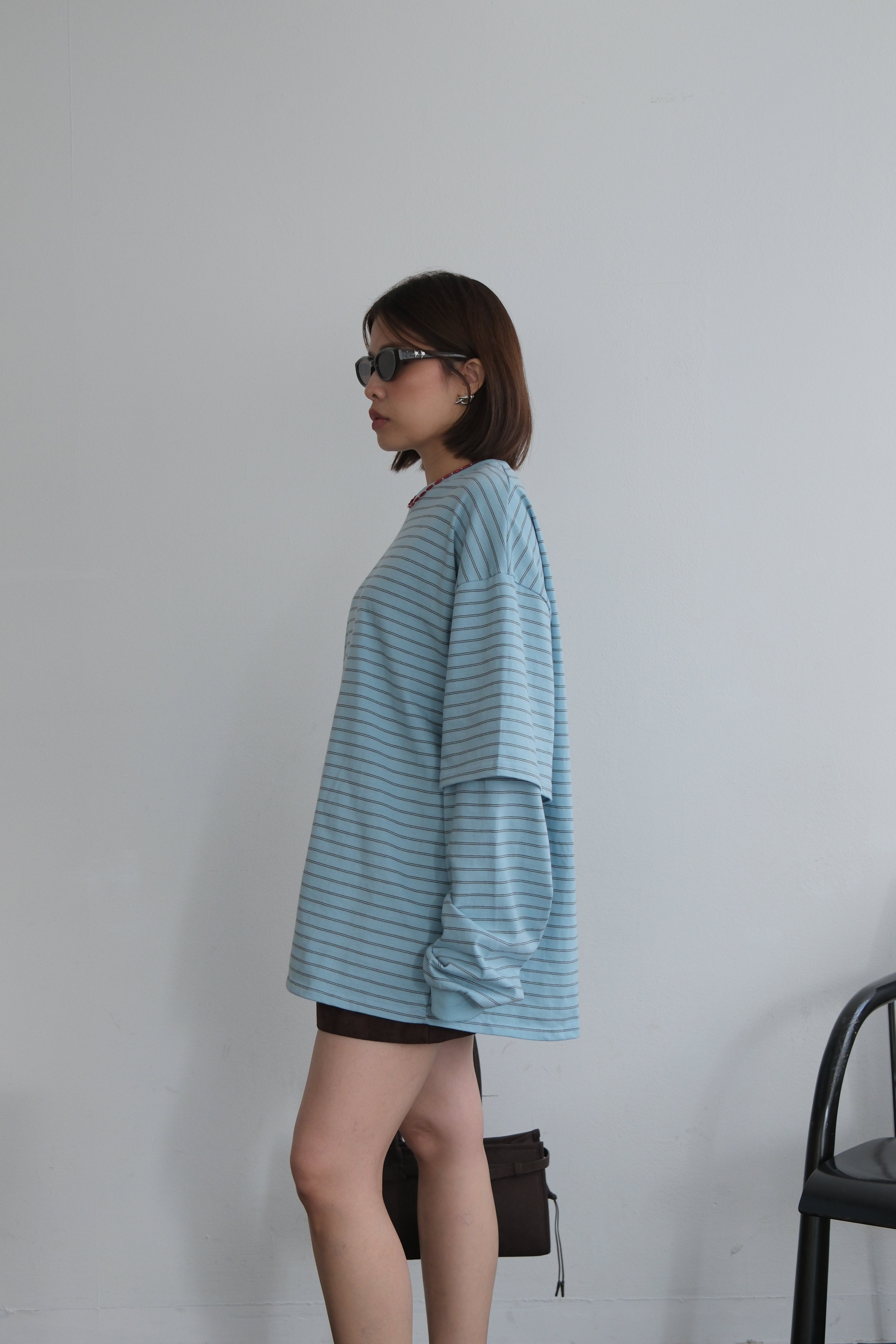 Striped double sleeve boxy tee