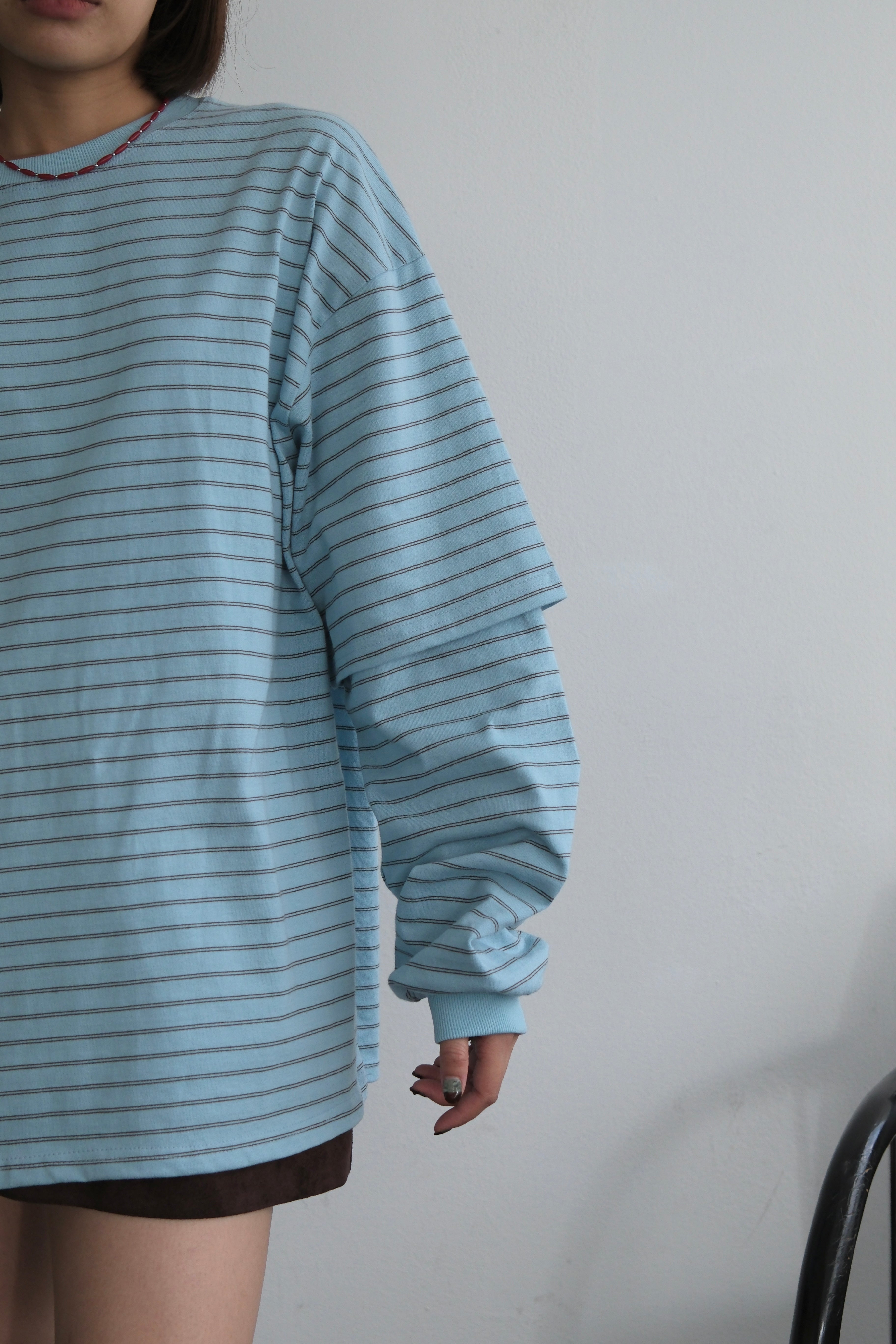 Striped double sleeve boxy tee