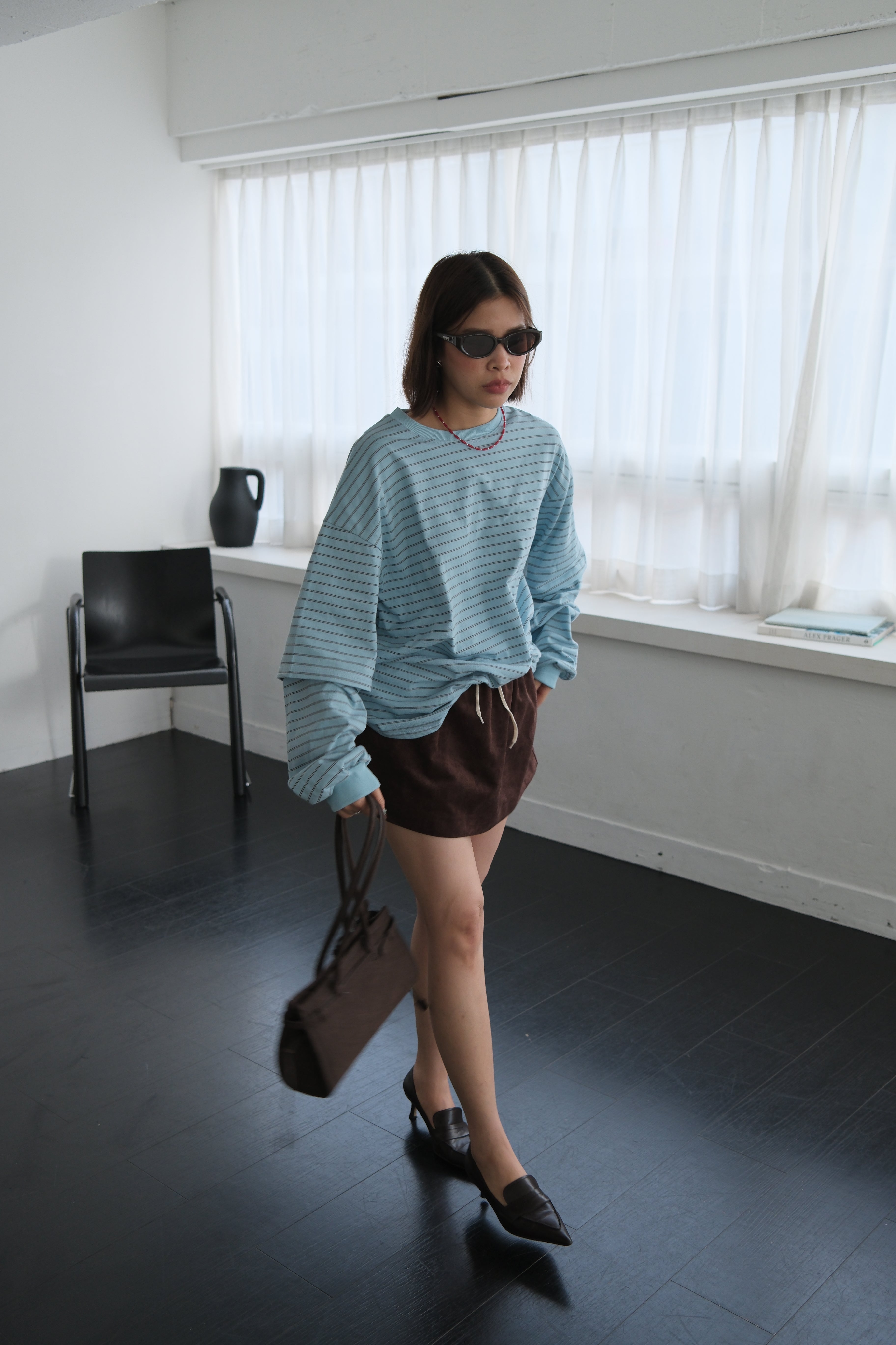 Striped double sleeve boxy tee