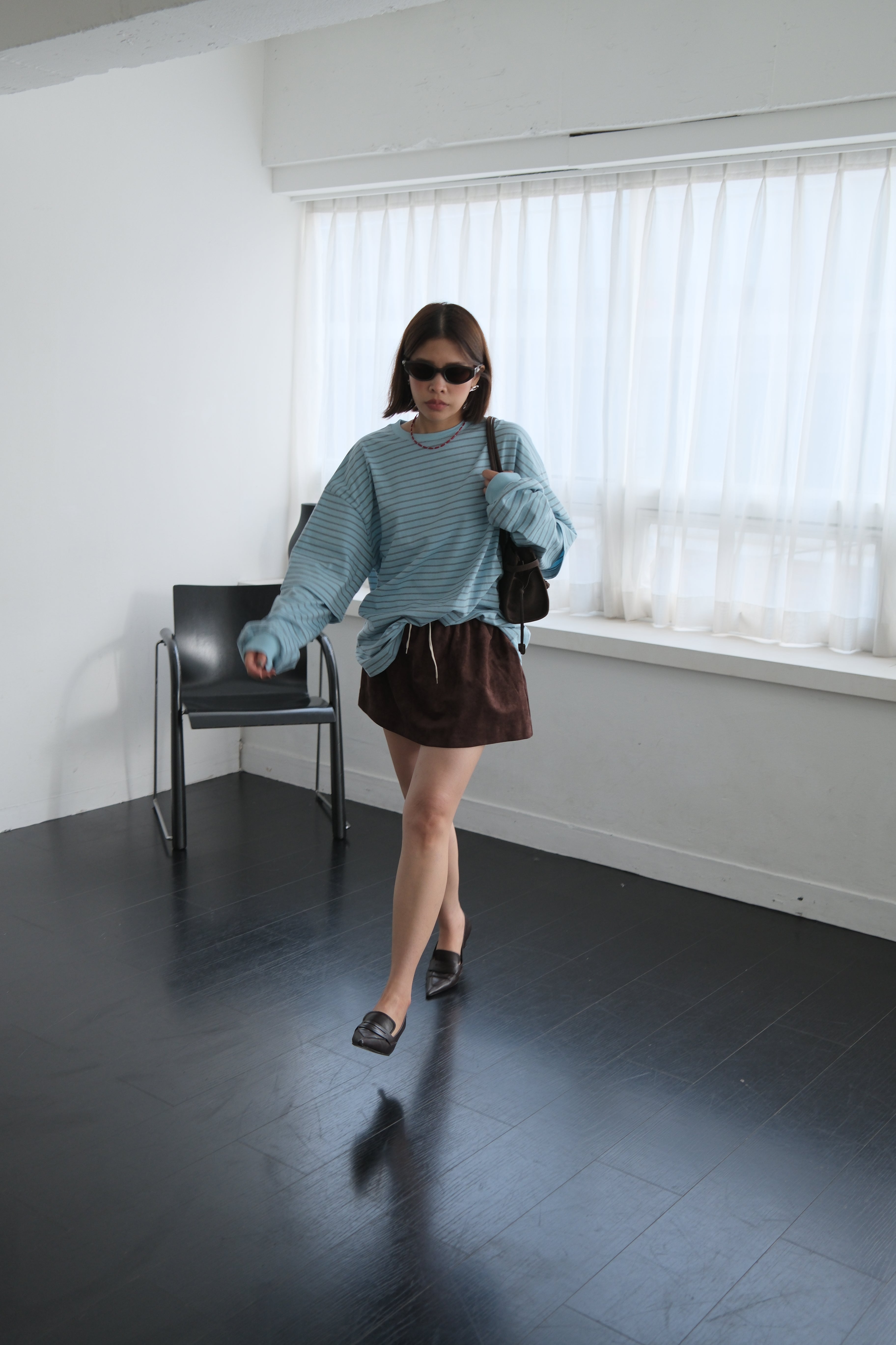 Faux suede drawstring mini skirt