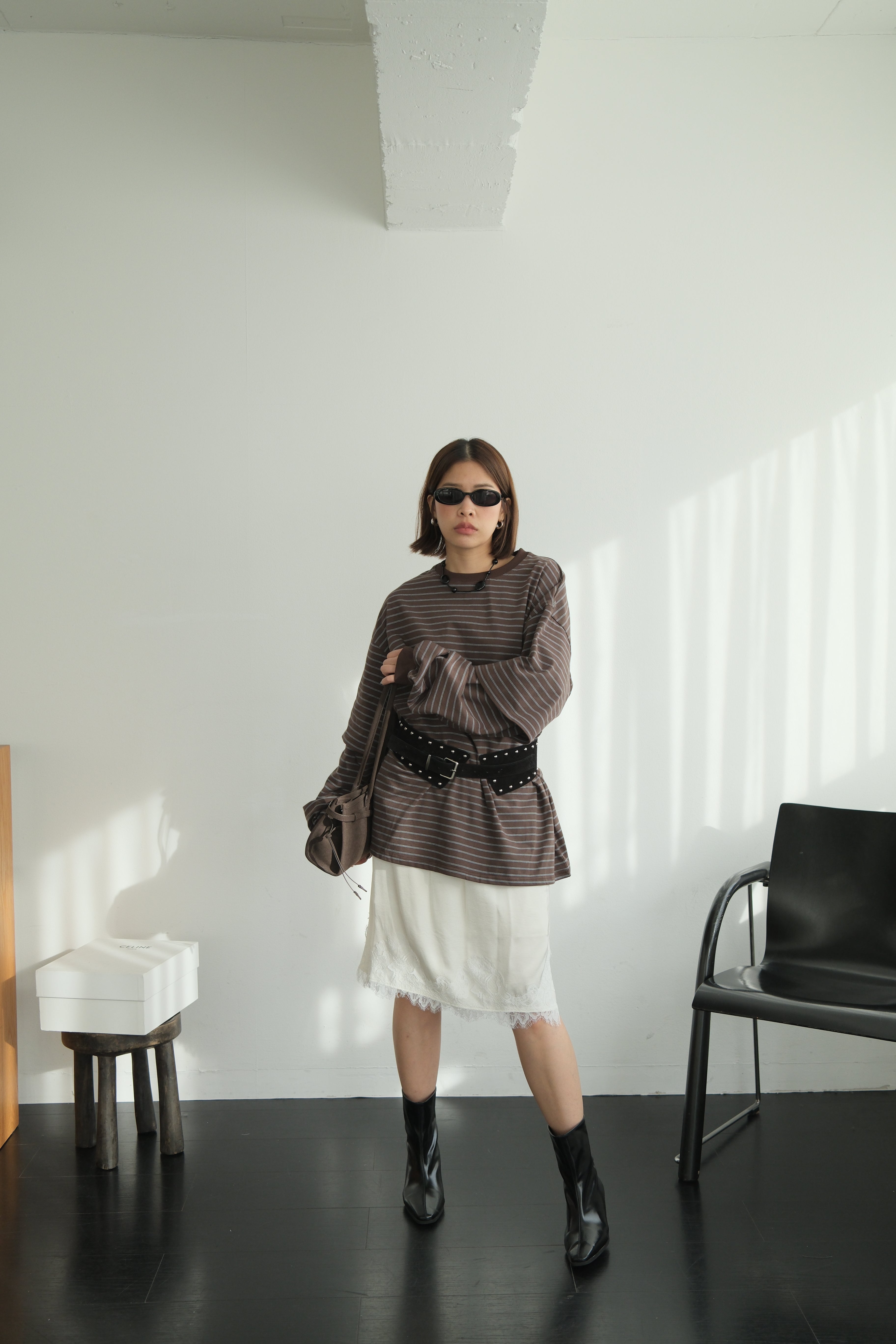 Striped double sleeve boxy tee