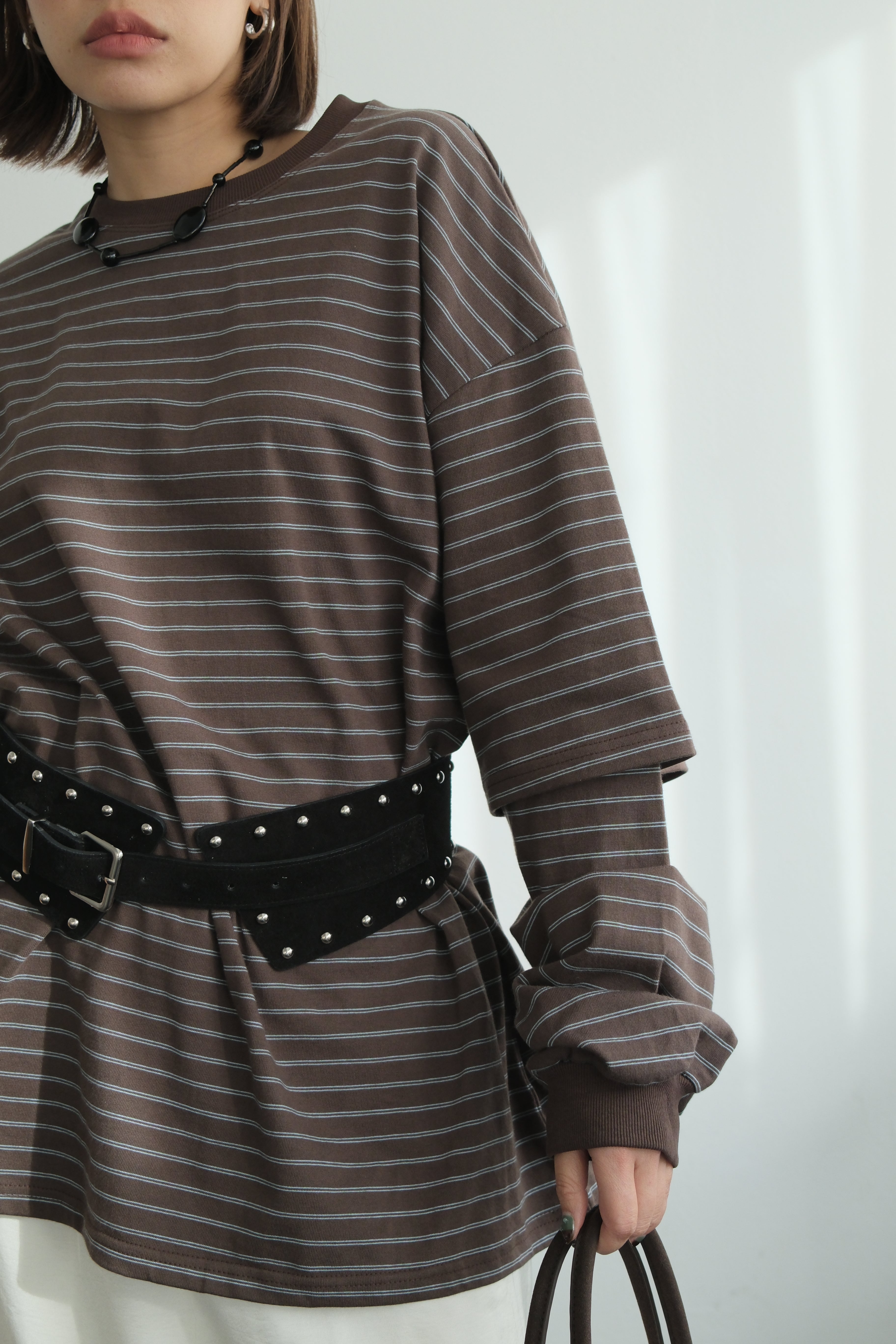 Striped double sleeve boxy tee