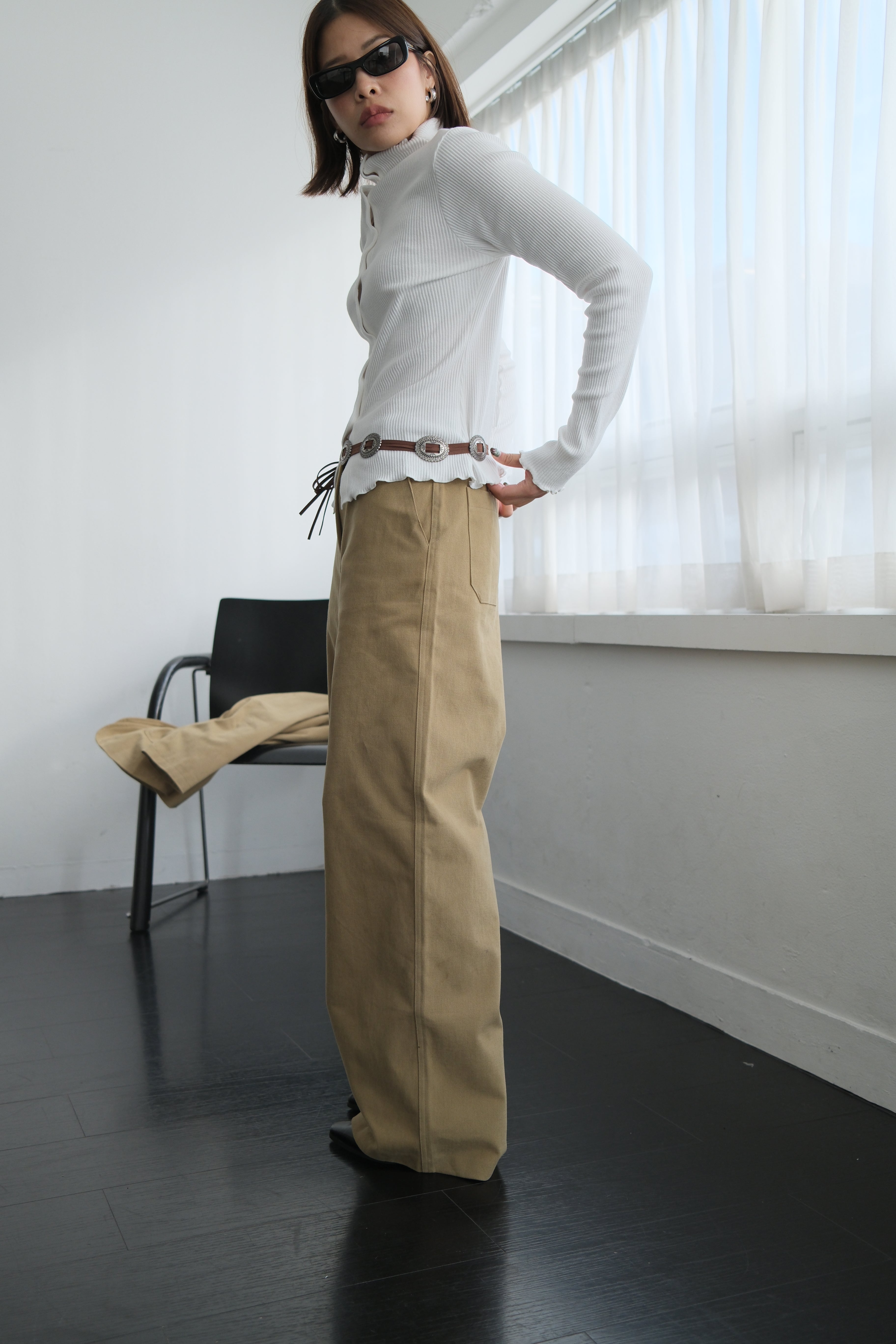 2 way cotton ribbed long-sleeve high-neck tee