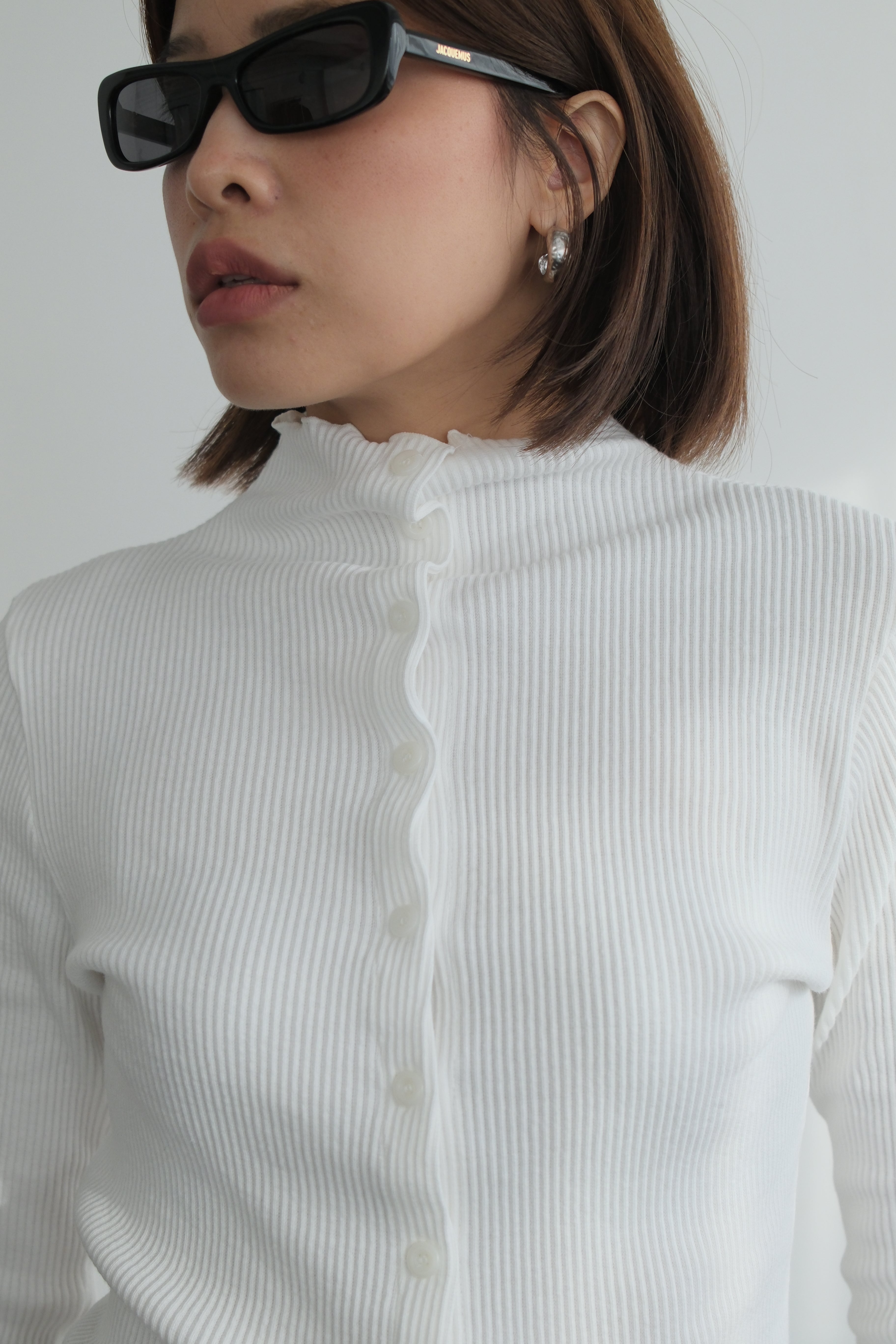 2 way cotton ribbed long-sleeve high-neck tee