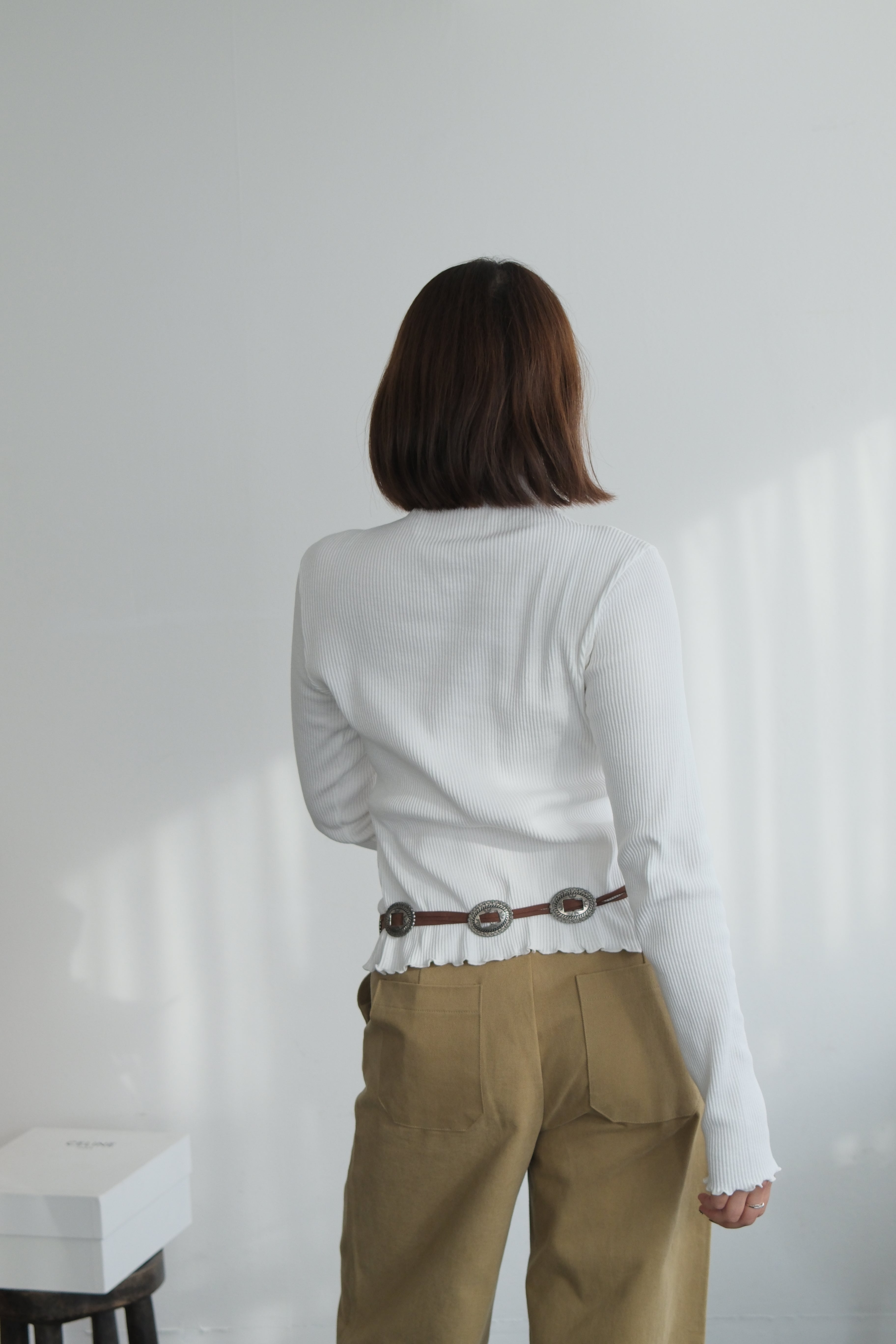 2 way cotton ribbed long-sleeve high-neck tee